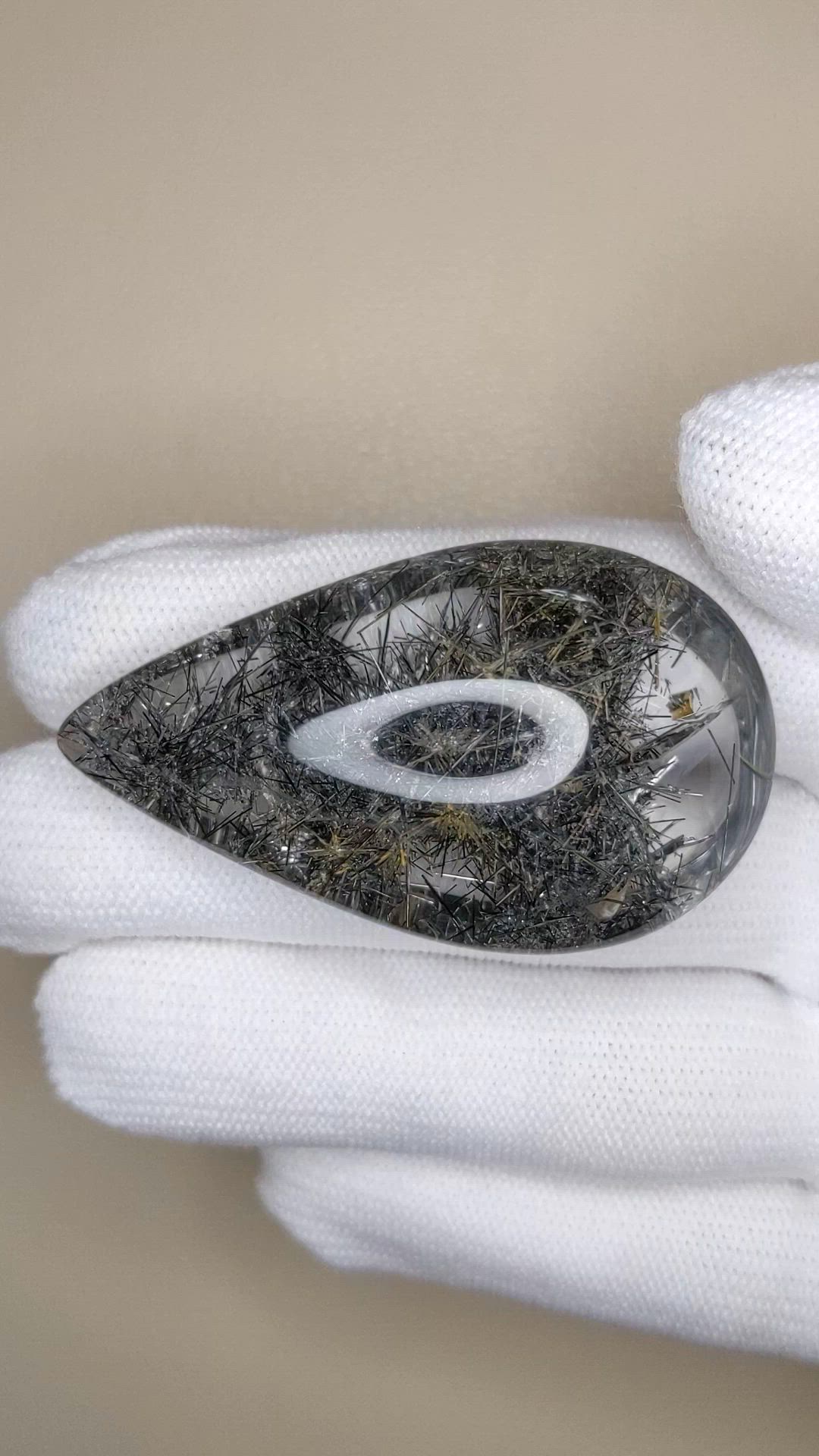 123.77 Ct. Black Cabochon Rutilated Quartz from Brazil Size Video