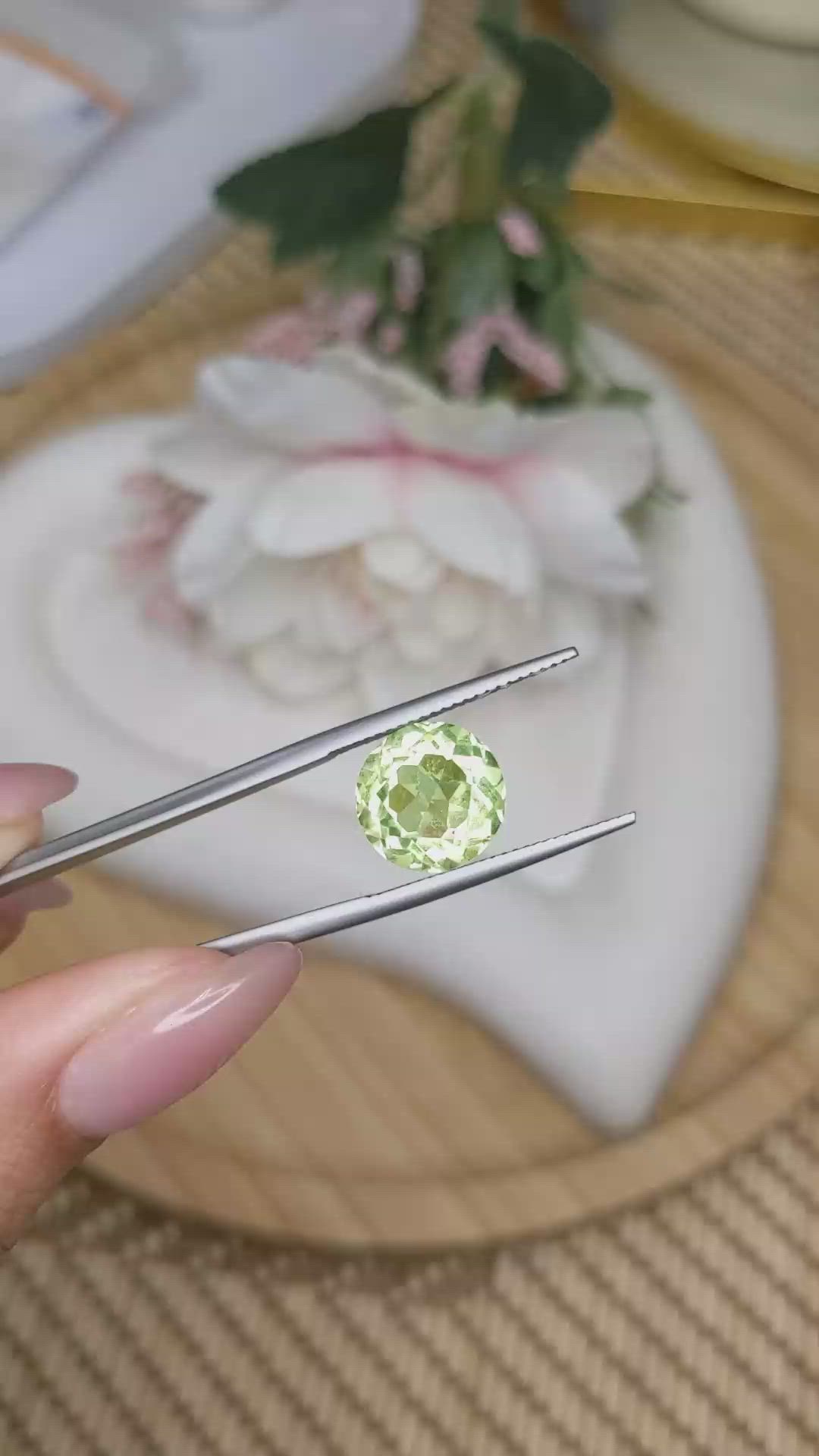 5.03 Ct. Yellowish Green Prasiolite from Brazil Size Video