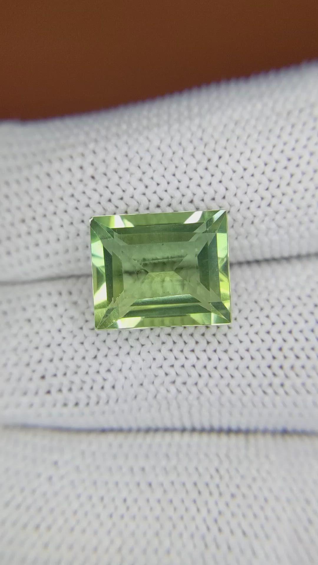 6.71 Ct. Yellowish Green Prasiolite from Brazil Size Video
