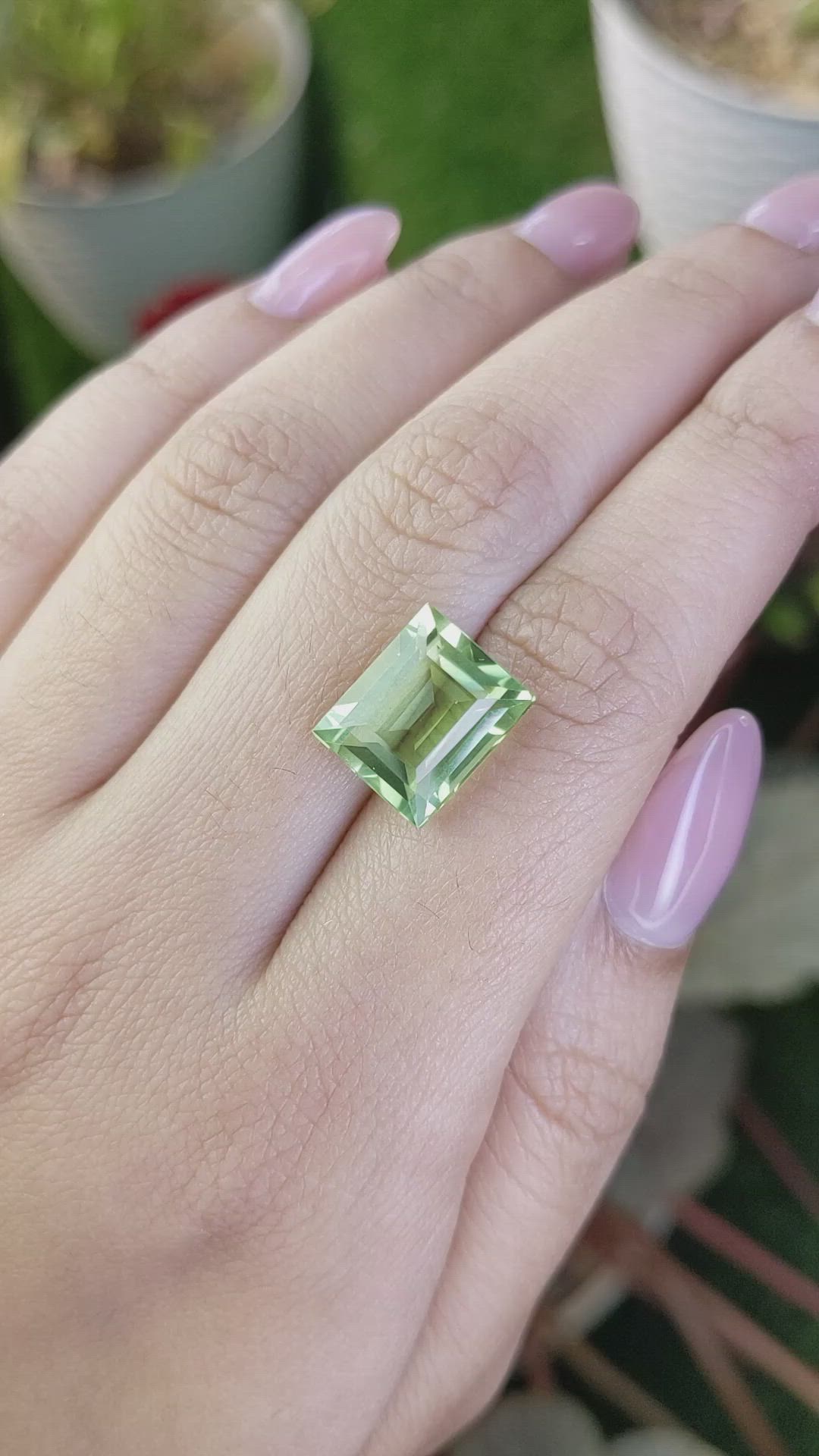 6.71 Ct. Yellowish Green Prasiolite from Brazil Size Video