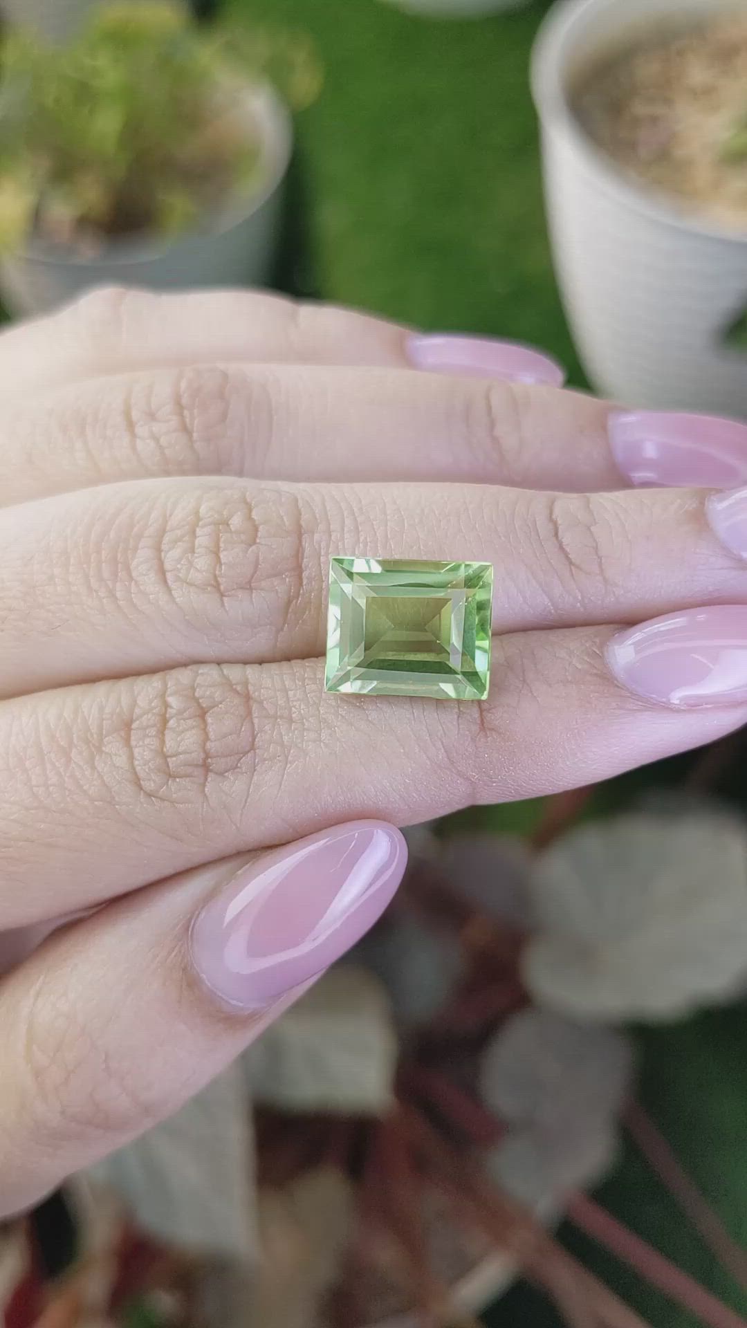 6.71 Ct. Yellowish Green Prasiolite from Brazil Size Video