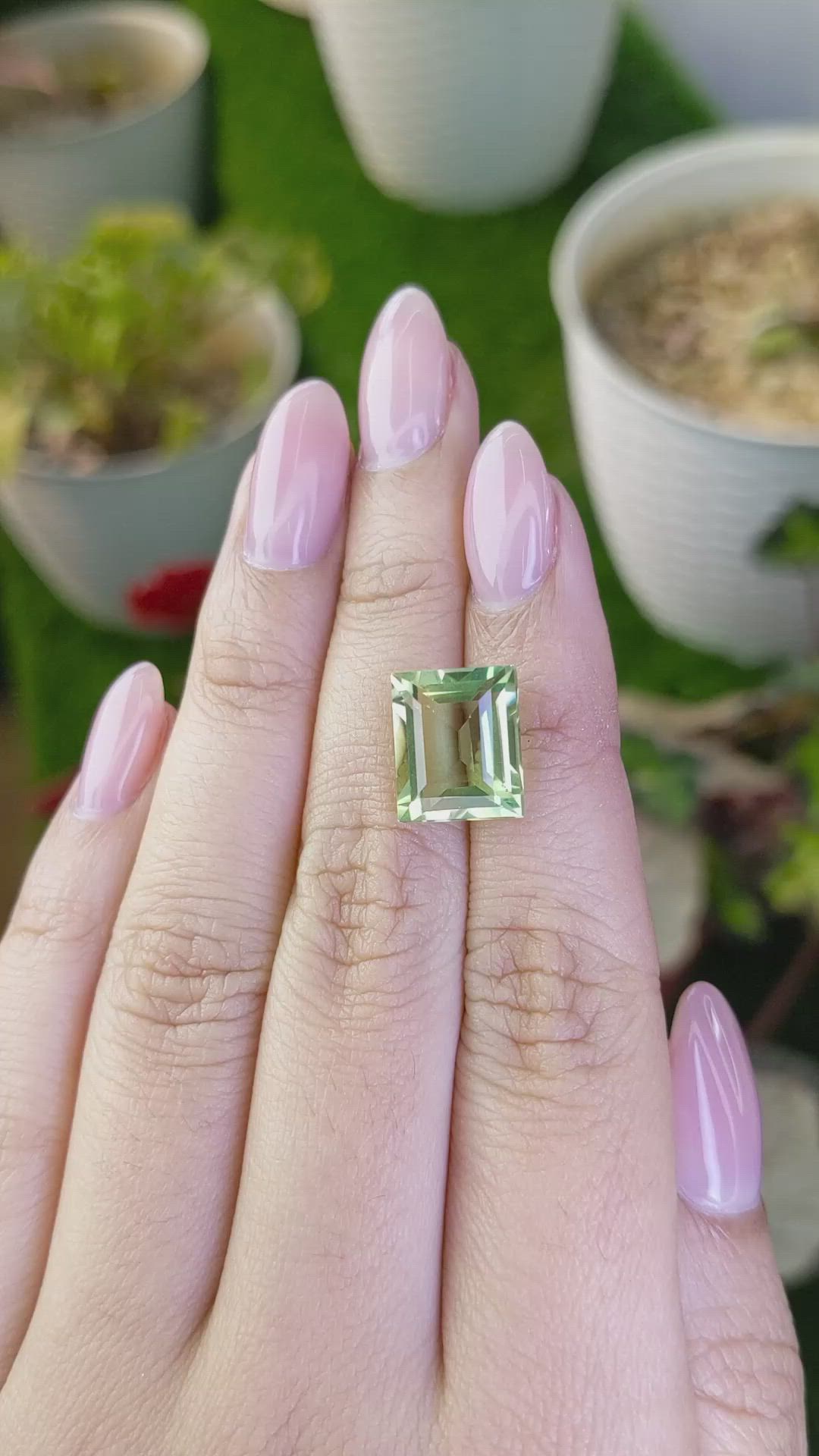 6.71 Ct. Yellowish Green Prasiolite from Brazil Size Video