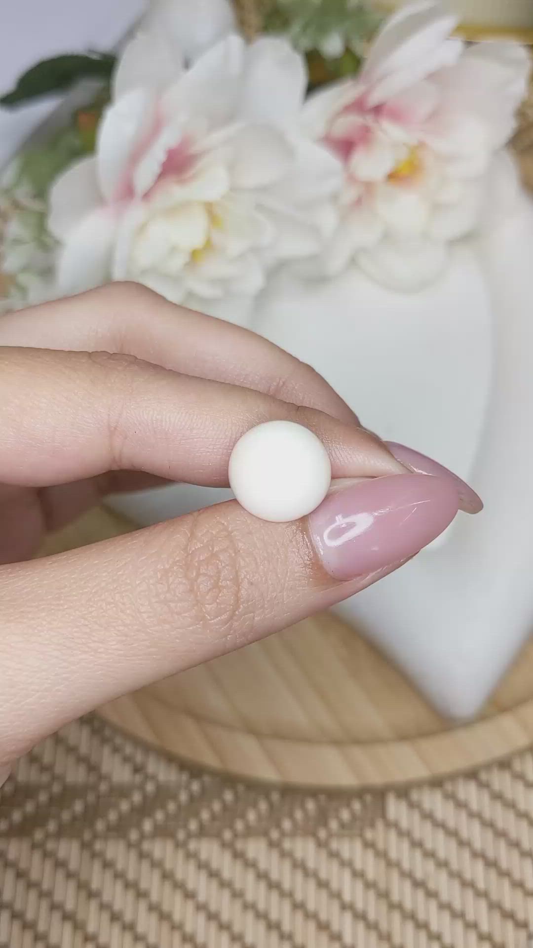 7.75 Ct. Salmon and White Cabochon Coral from Italy Size Video
