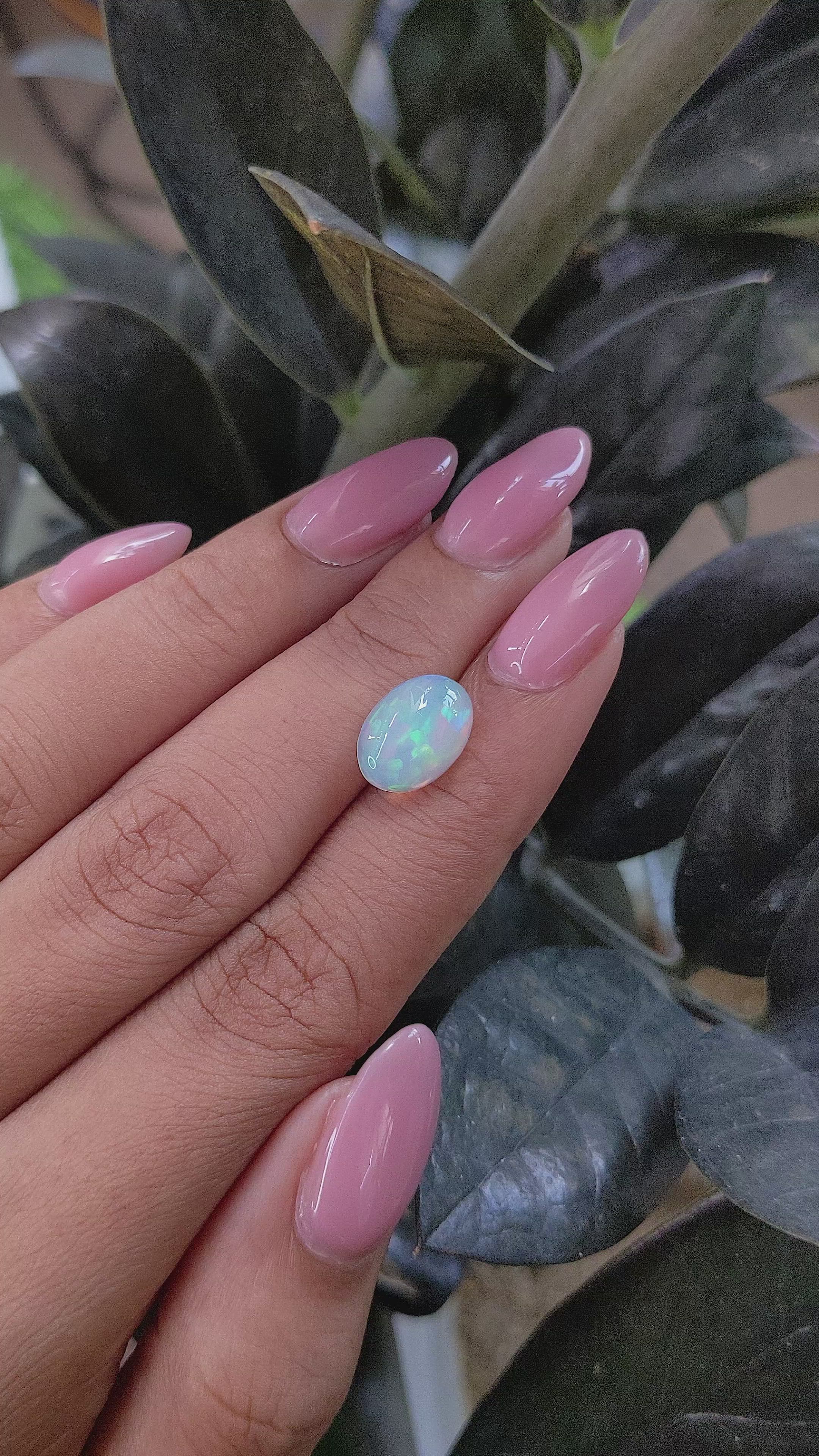 1.89 Ct. Multi Color Cabochon White Opal (Light Opal) from Ethiopia Size Video