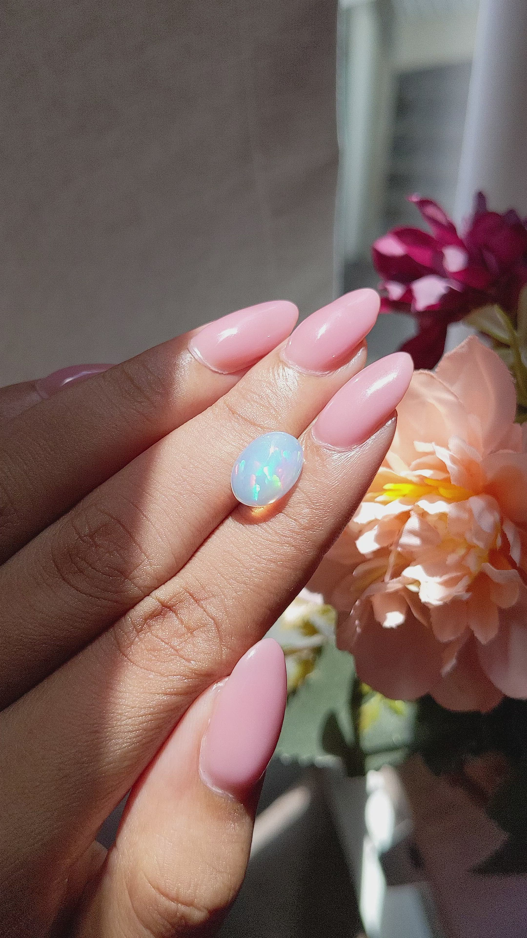 1.89 Ct. Multi Color Cabochon White Opal (Light Opal) from Ethiopia Size Video
