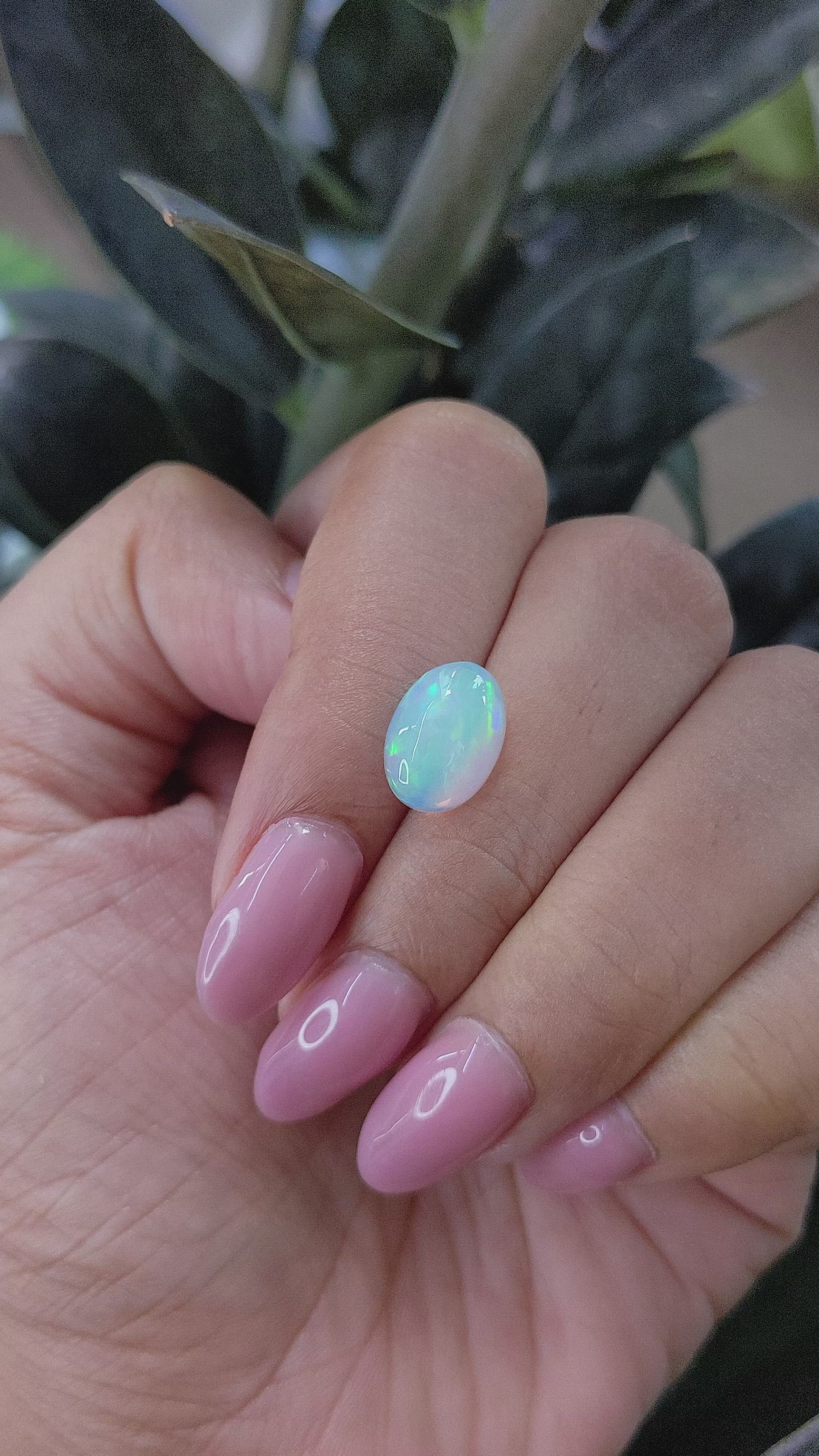 1.89 Ct. Multi Color Cabochon White Opal (Light Opal) from Ethiopia Size Video