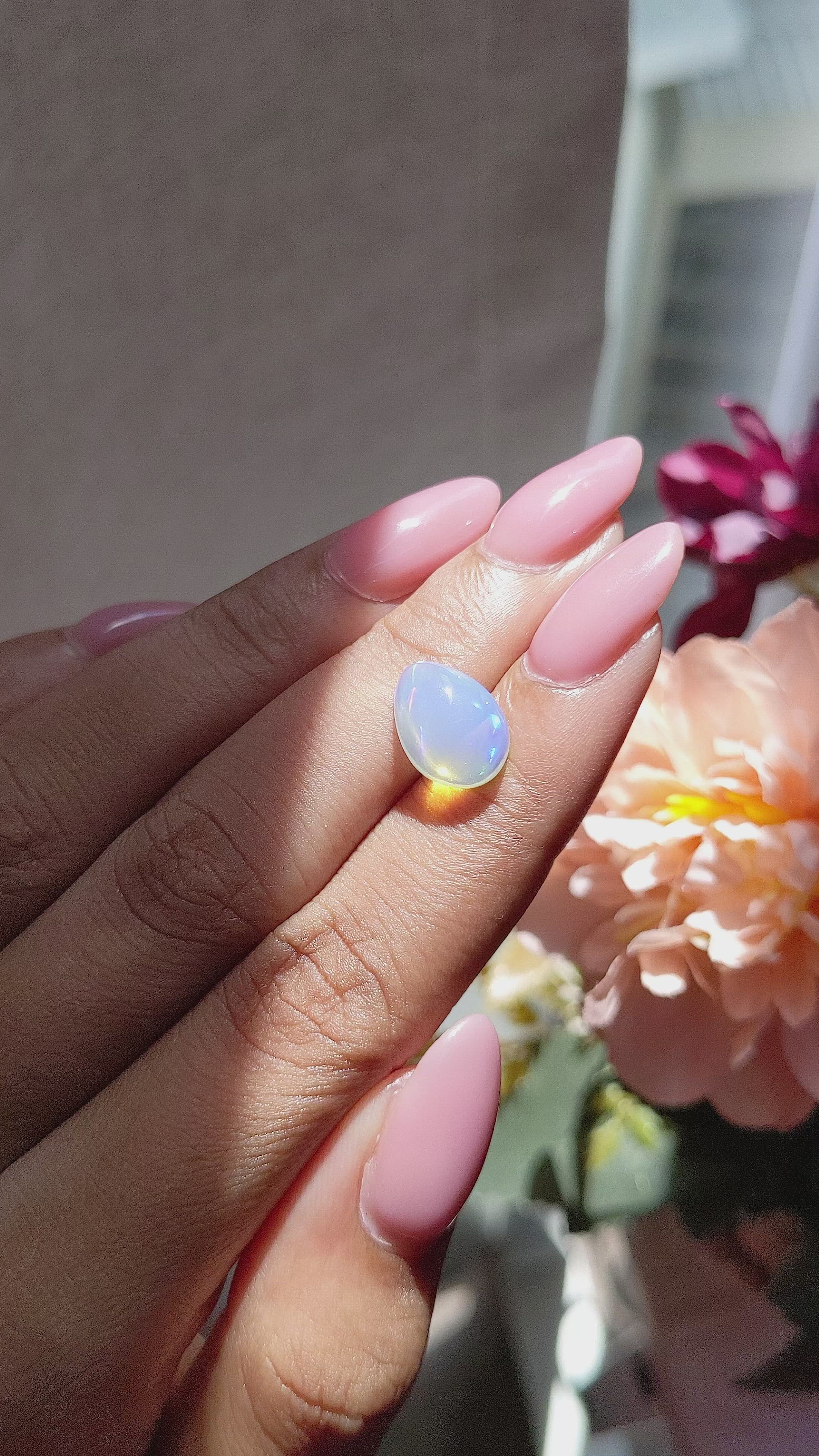 2.70 Ct. Multi Color Cabochon White Opal (Light Opal) from Ethiopia Size Video