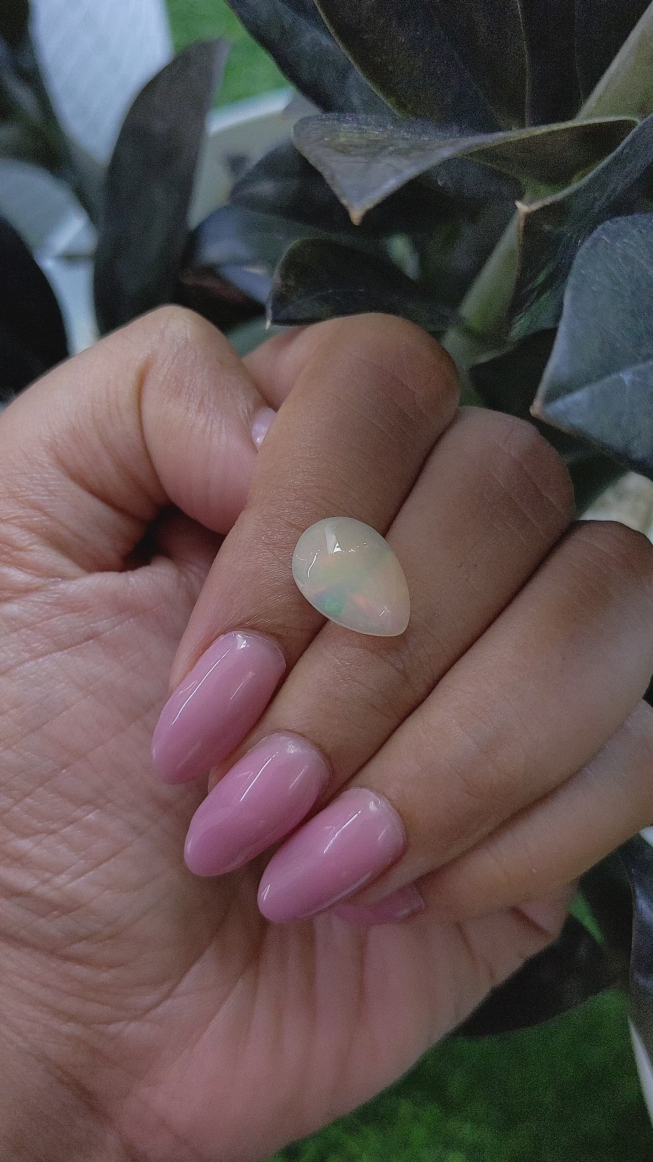 3.12 Ct. Multi Color Cabochon White Opal (Light Opal) from Ethiopia Size Video
