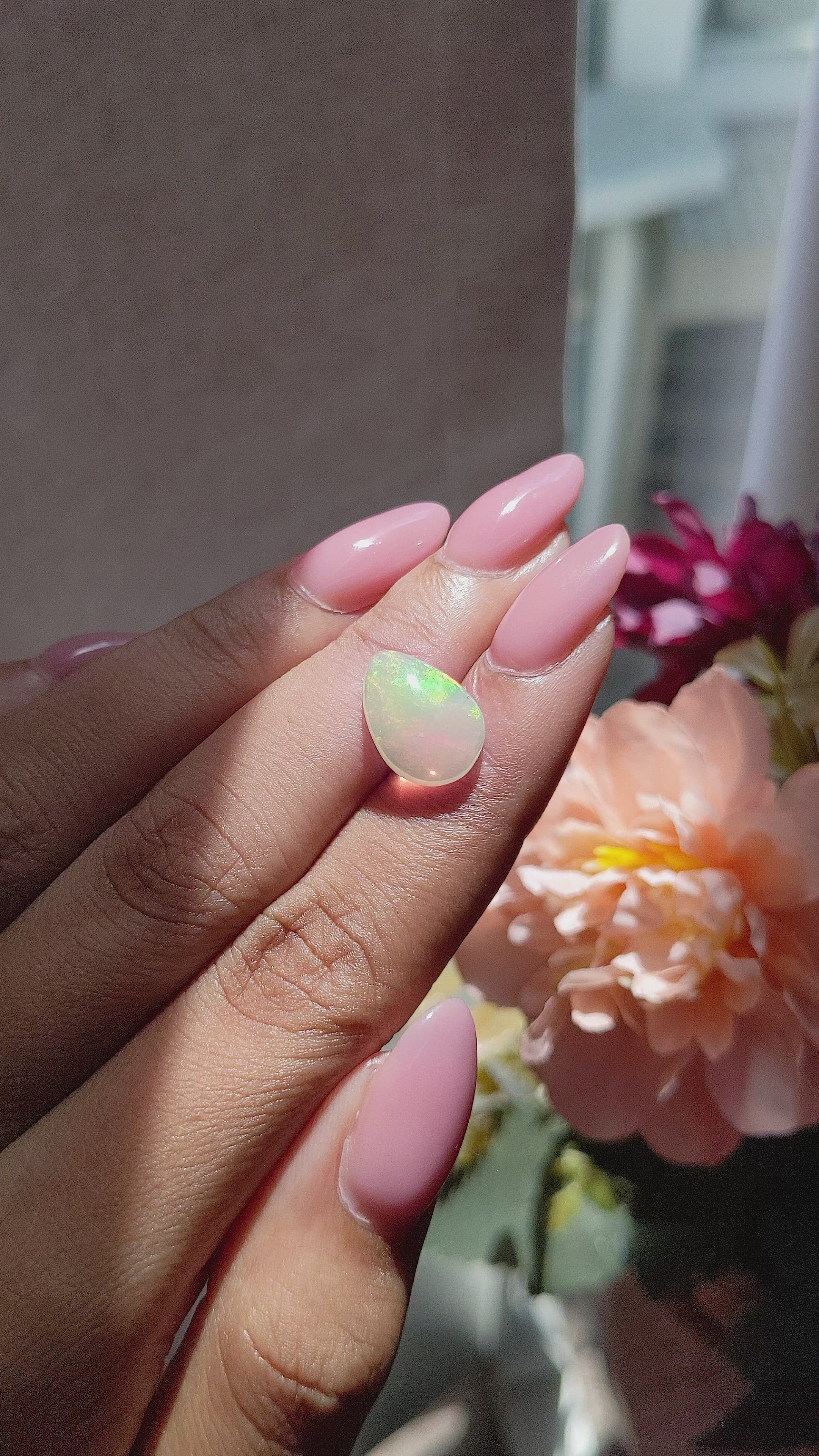 3.12 Ct. Multi Color Cabochon White Opal (Light Opal) from Ethiopia Size Video