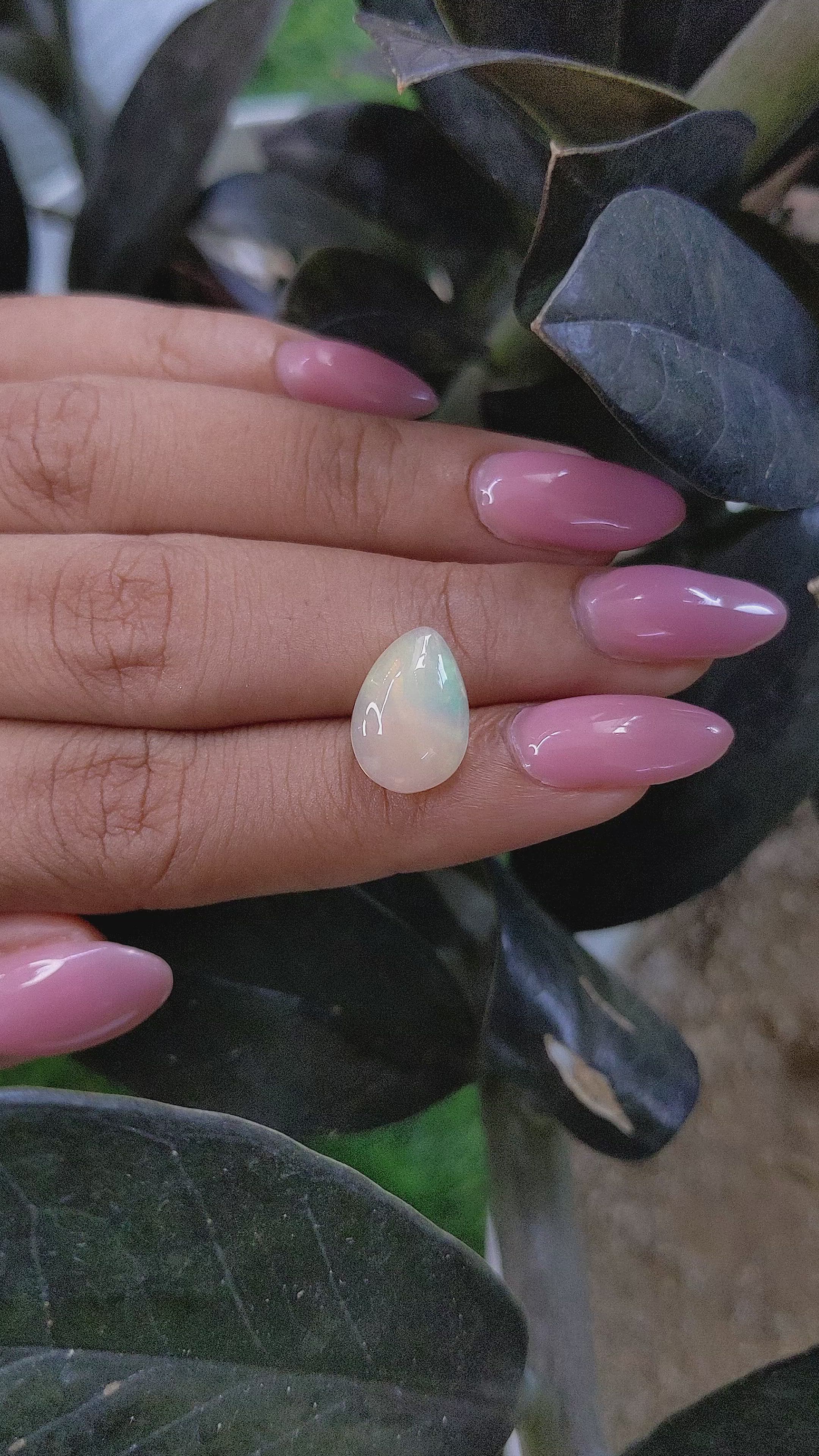 3.12 Ct. Multi Color Cabochon White Opal (Light Opal) from Ethiopia Size Video