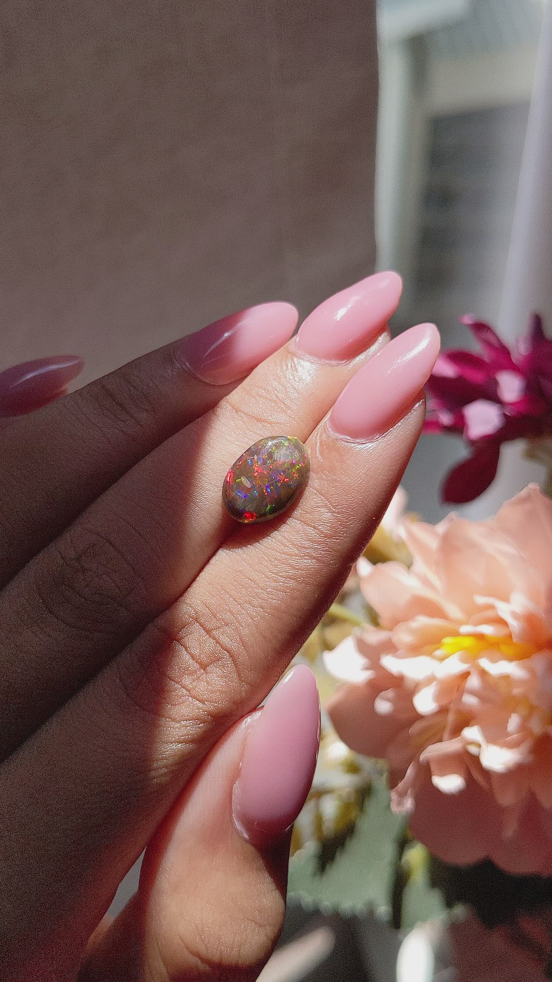 1.67 Ct. Multi Color Cabochon Black Opal (Dark Opal) from Ethiopia Size Video