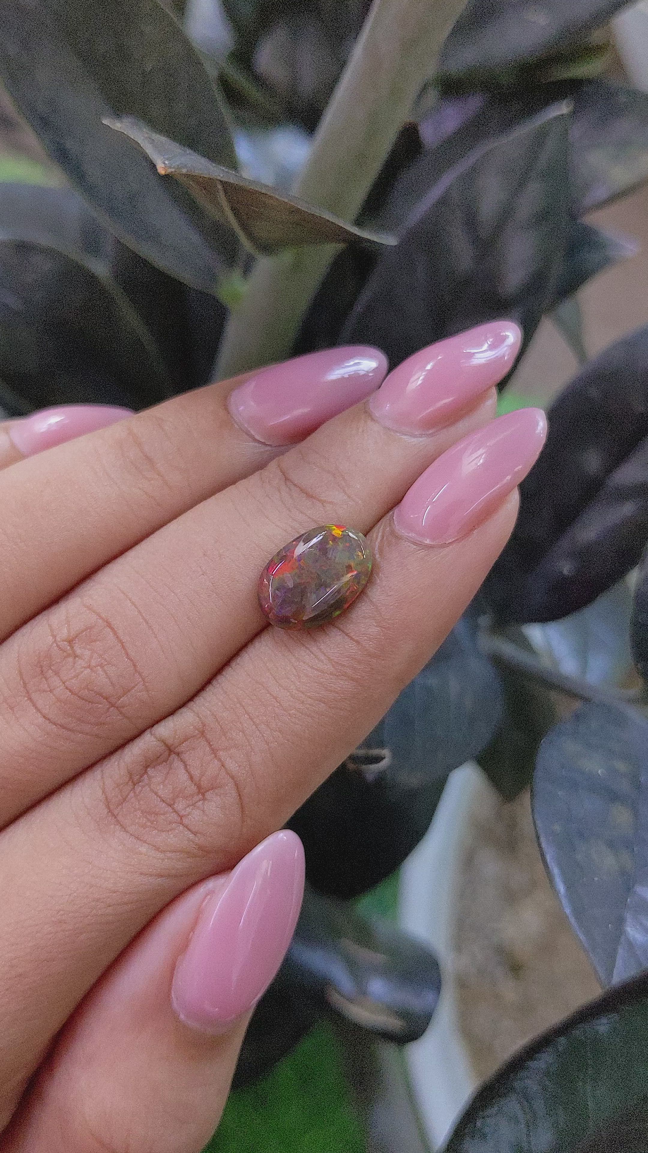 1.67 Ct. Multi Color Cabochon Black Opal (Dark Opal) from Ethiopia Size Video