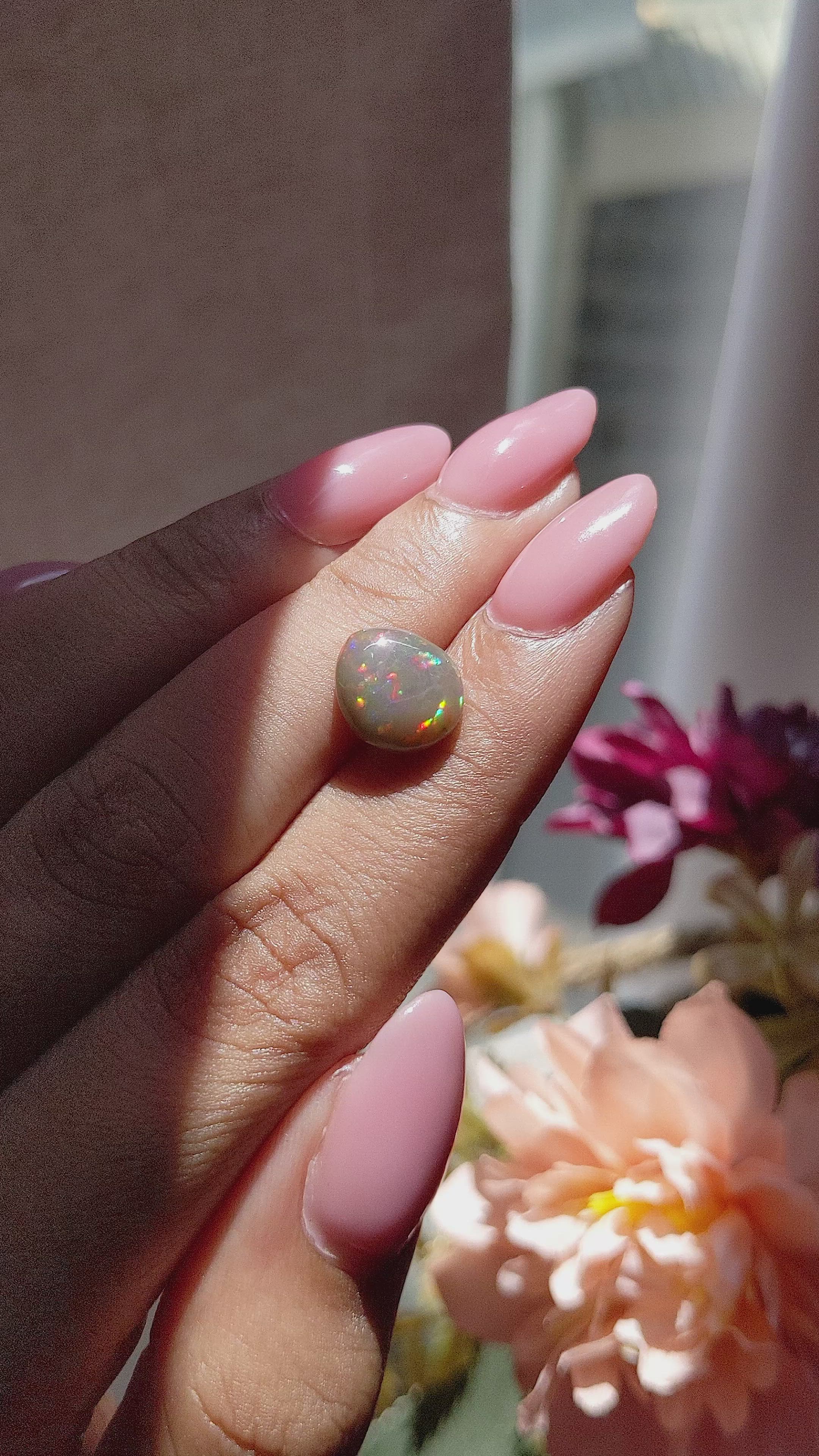 2.77 Ct. Multi Color Cabochon White Opal (Light Opal) from Ethiopia Size Video
