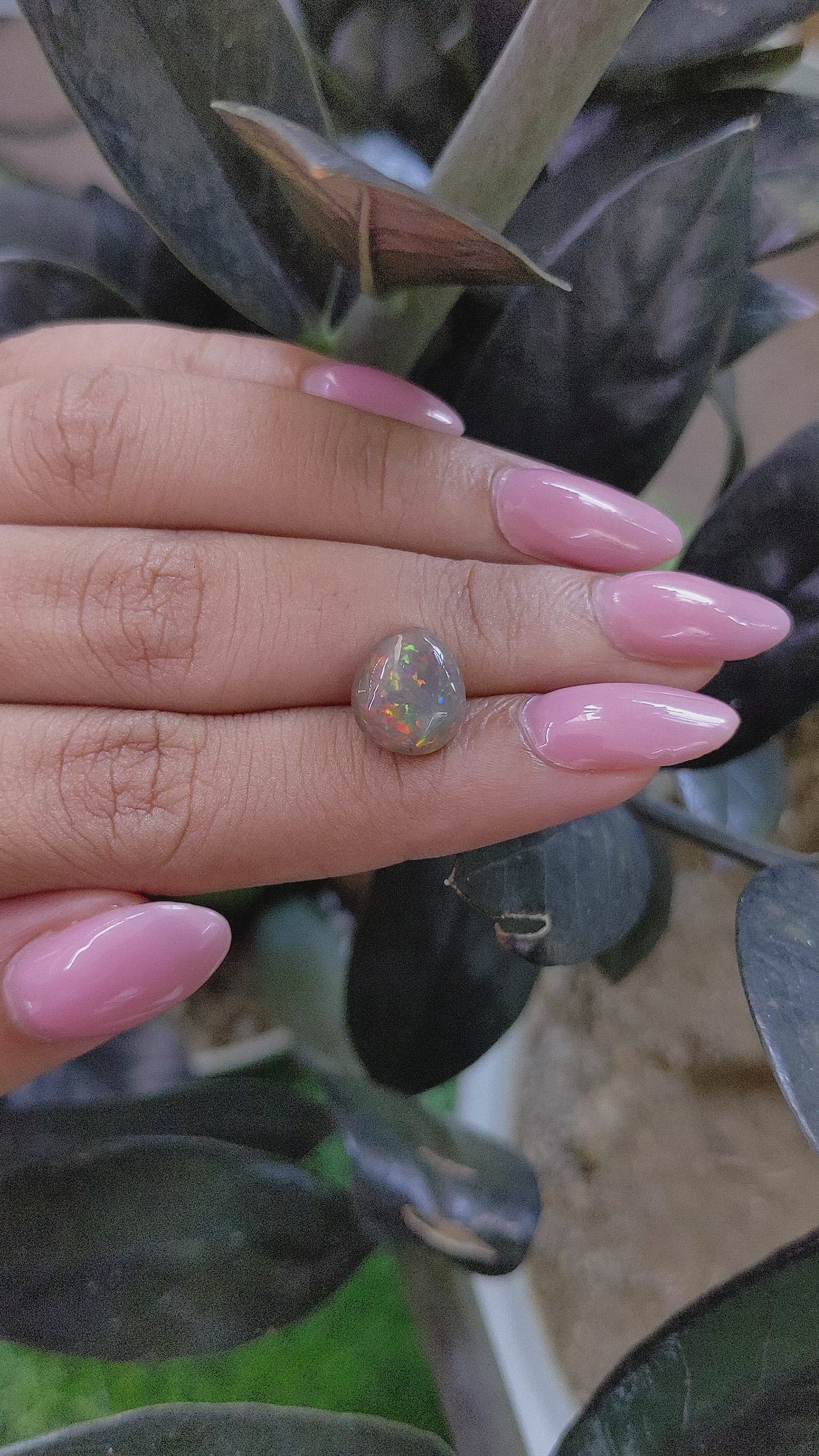 2.77 Ct. Multi Color Cabochon White Opal (Light Opal) from Ethiopia Size Video