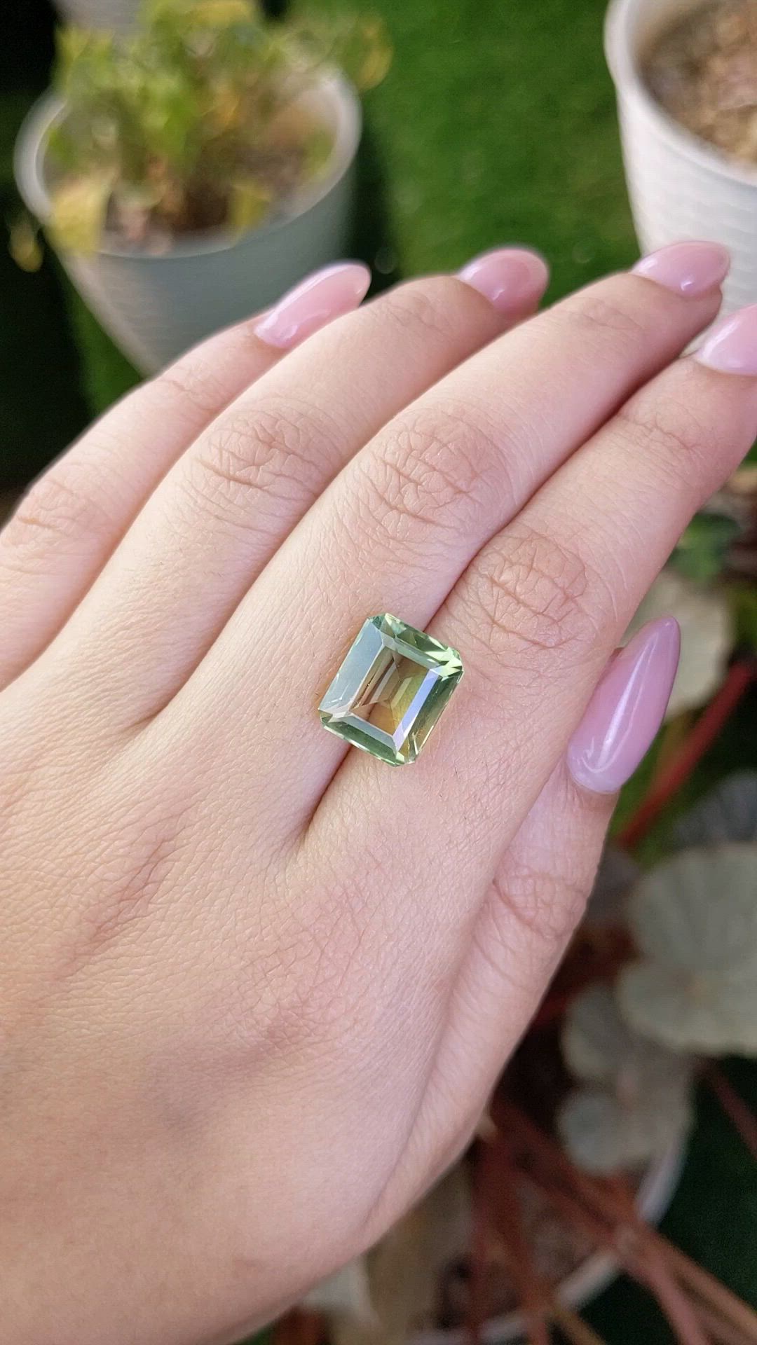 6.51 Ct. Yellowish Green Prasiolite from Brazil Size Video