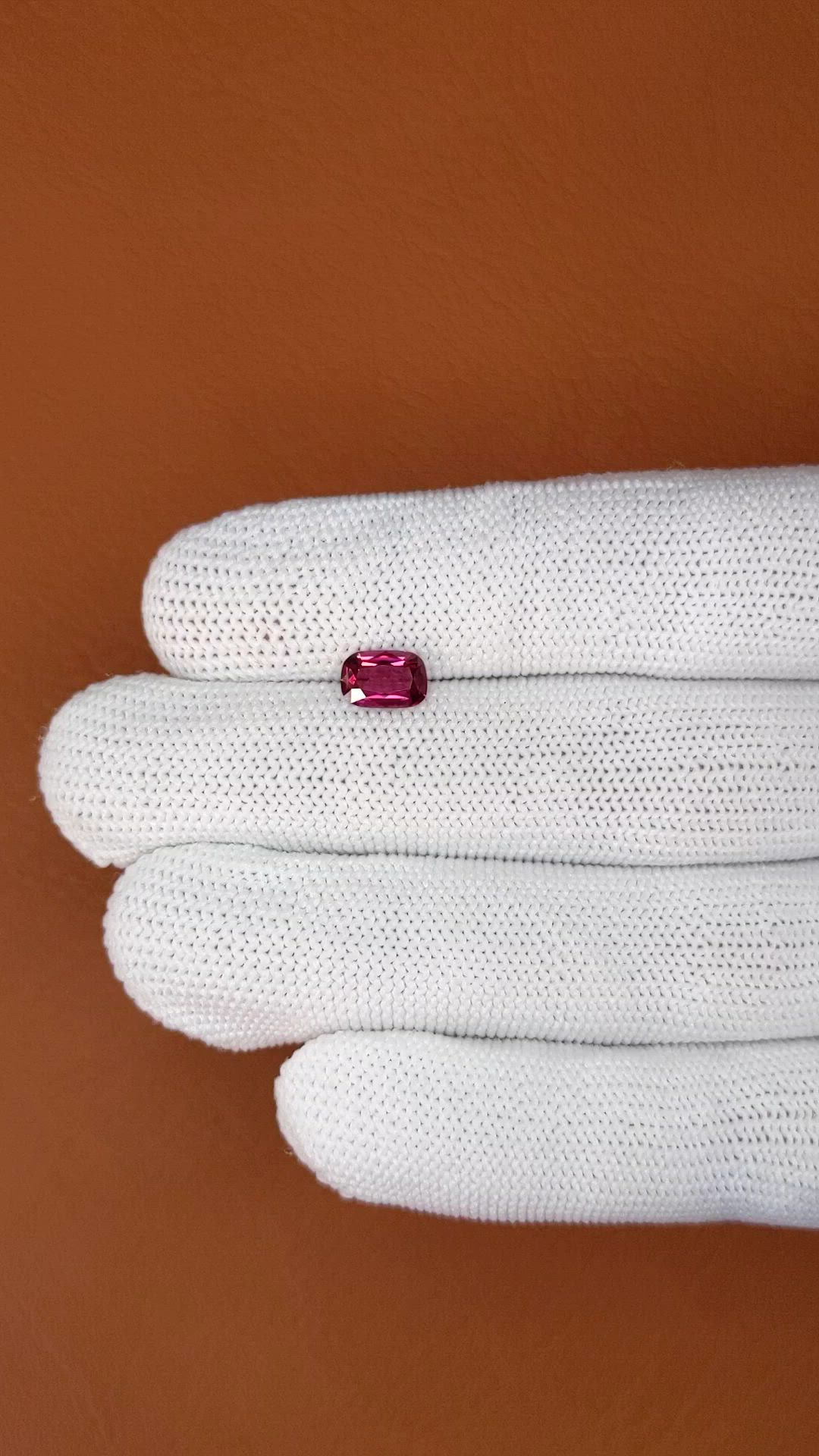 1.12 Ct. Purplish Red Rhodolite Garnet from Ceylon (Sri Lanka) Size Video
