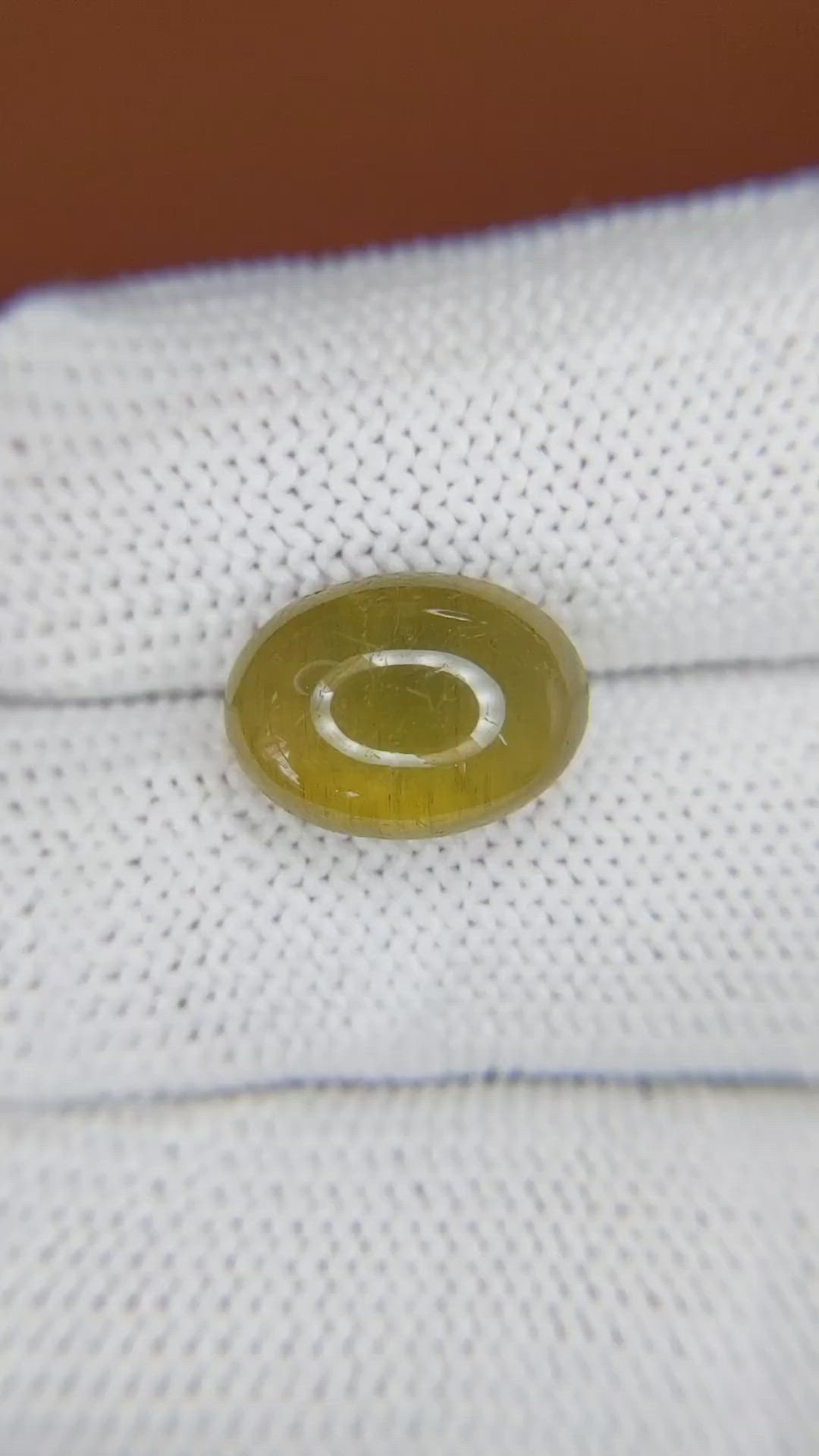 6.30 Ct. Yellow Cabochon Chrysoberyl from Ceylon (Sri Lanka) Size Video