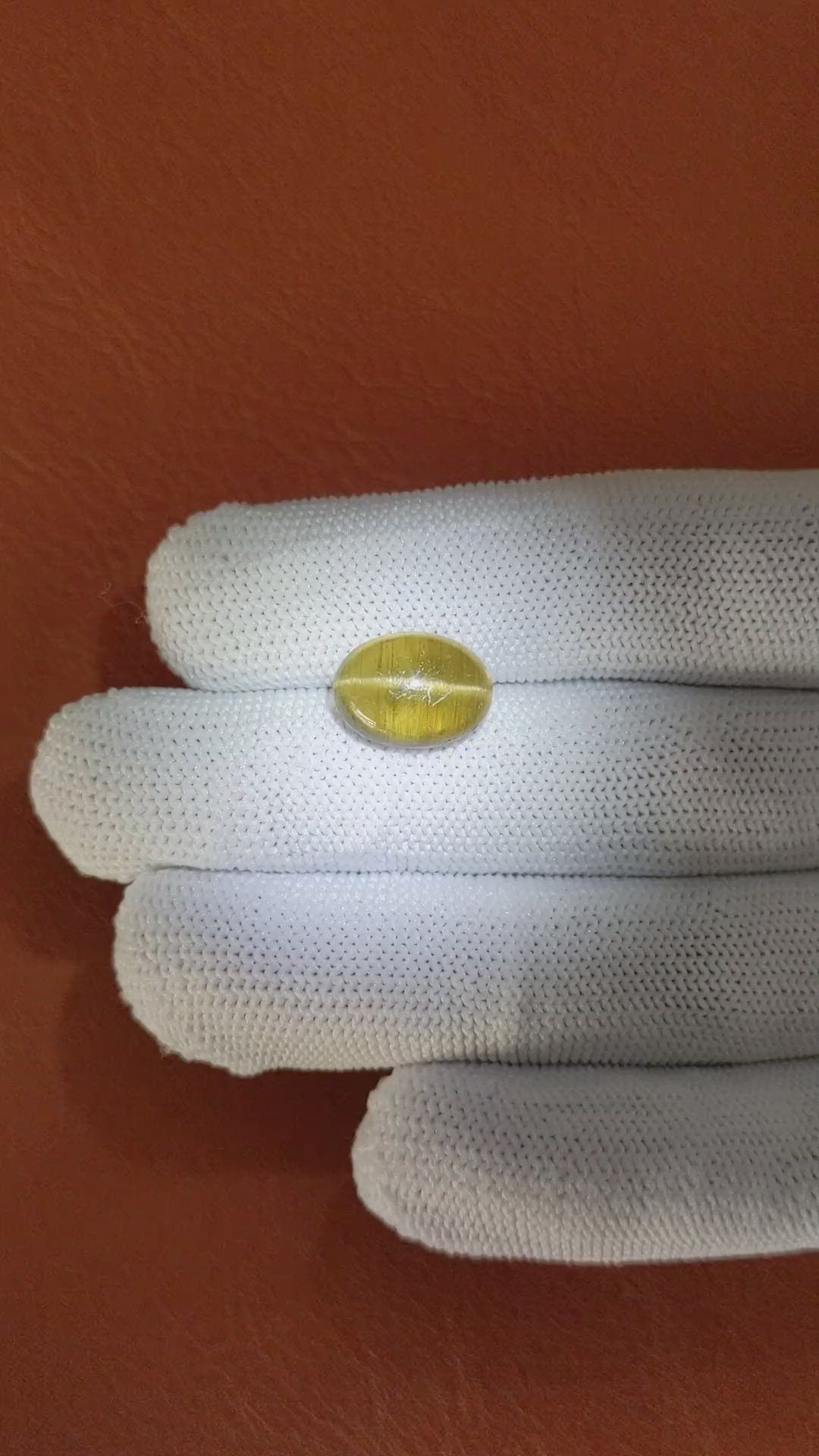 6.30 Ct. Yellow Cabochon Chrysoberyl from Ceylon (Sri Lanka) Size Video