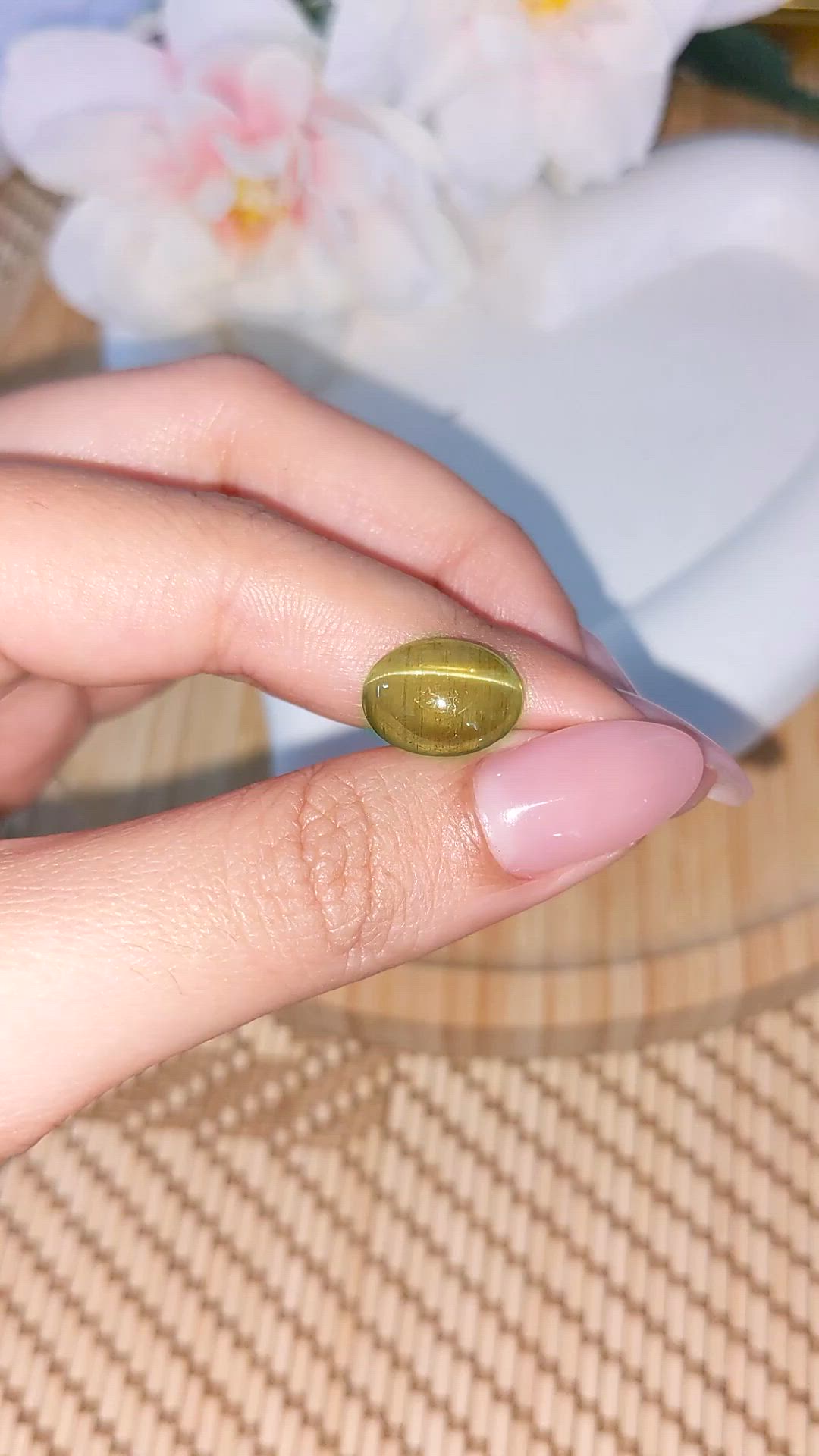 6.30 Ct. Yellow Cabochon Chrysoberyl from Ceylon (Sri Lanka) Size Video