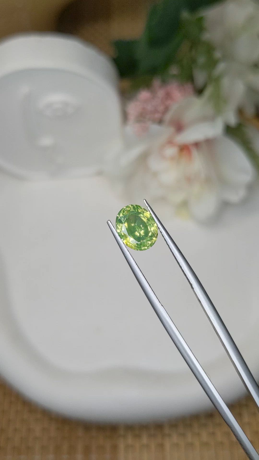 3.85 Ct. Yellowish Green Zircon from Ceylon (Sri Lanka) Size Video