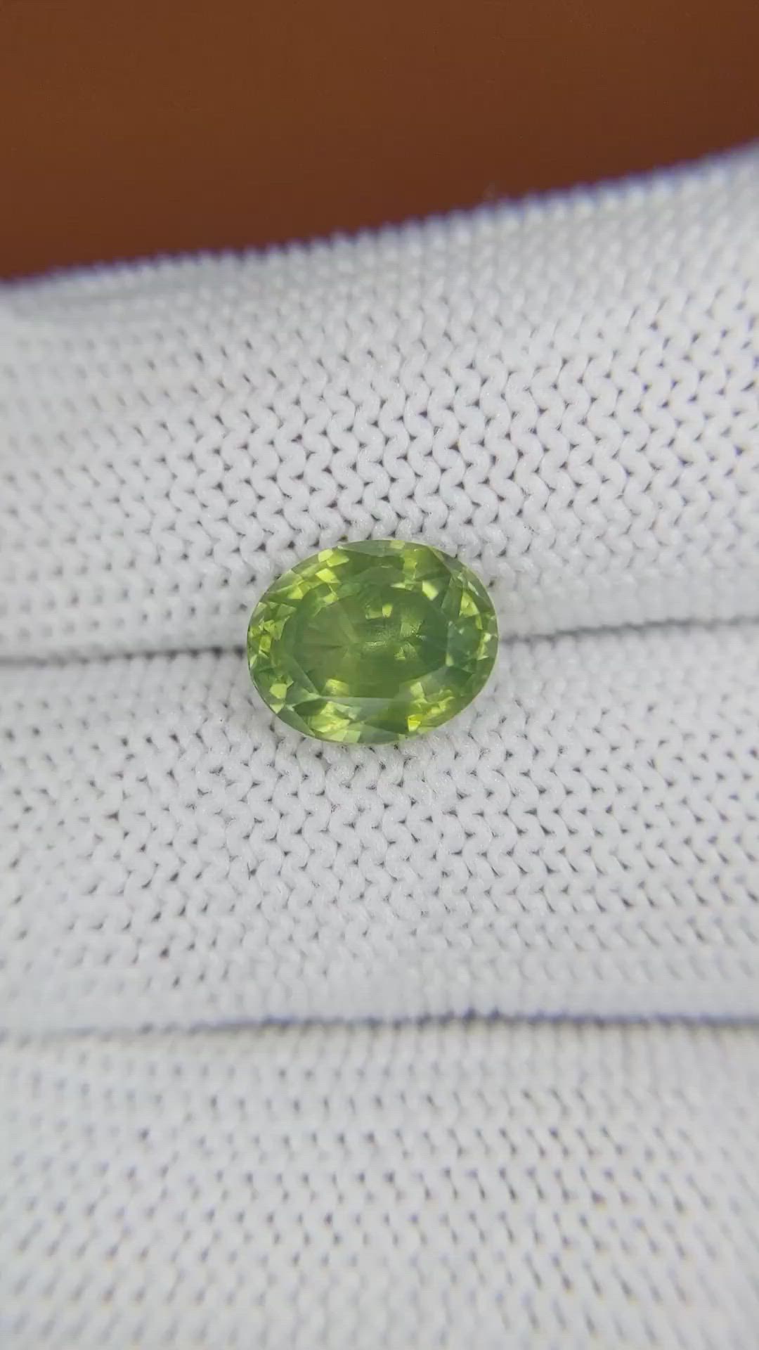 3.85 Ct. Yellowish Green Zircon from Ceylon (Sri Lanka) Size Video