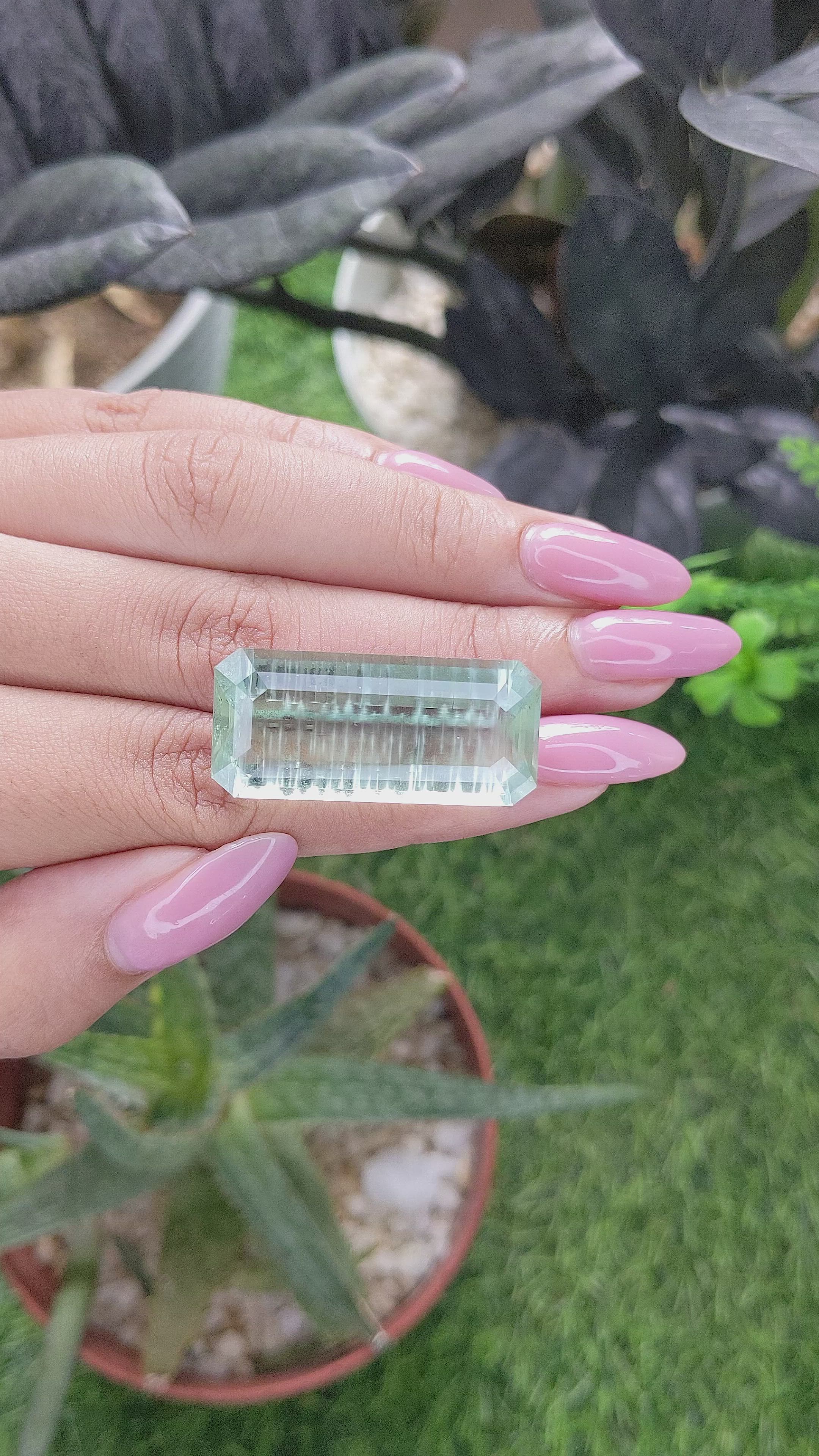 35.17 Ct. Bluish Green Aquamarine from Ceylon (Sri Lanka) Size Video