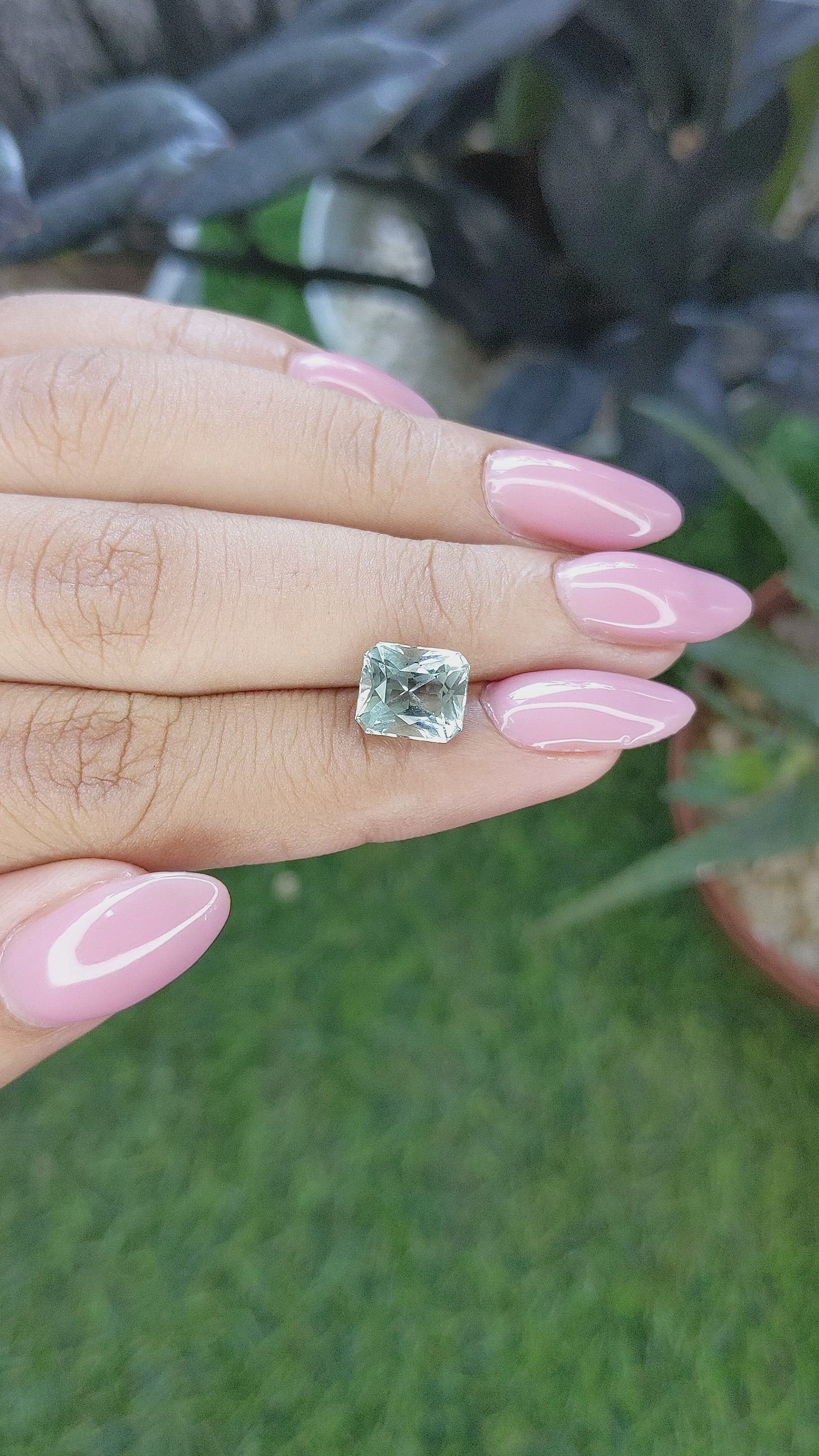 2.57 Ct. Bluish Green Aquamarine from Madagascar Size Video