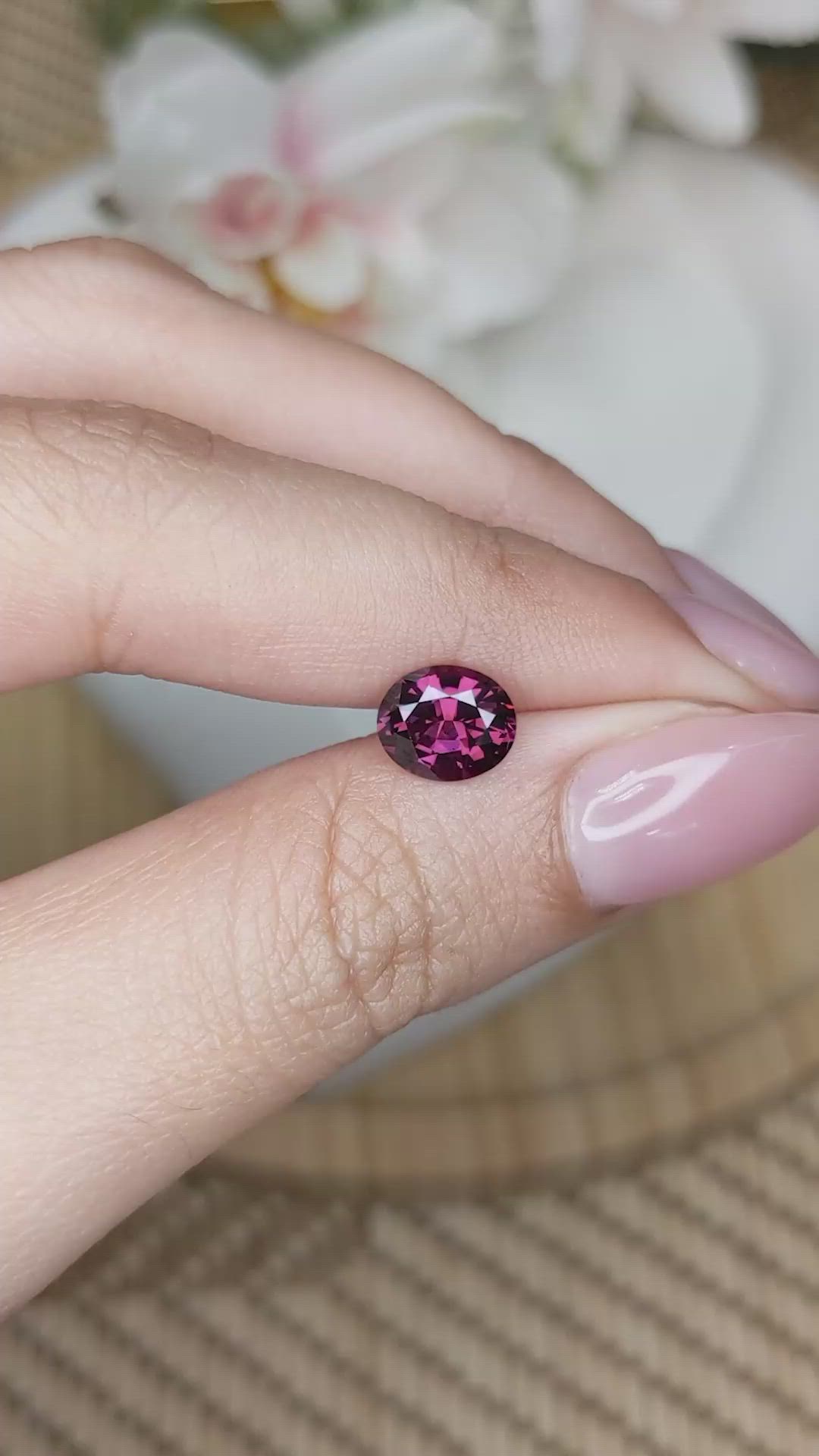 1.61 Ct. Pinkish Purple Rhodolite Garnet from Ceylon (Sri Lanka) Size Video