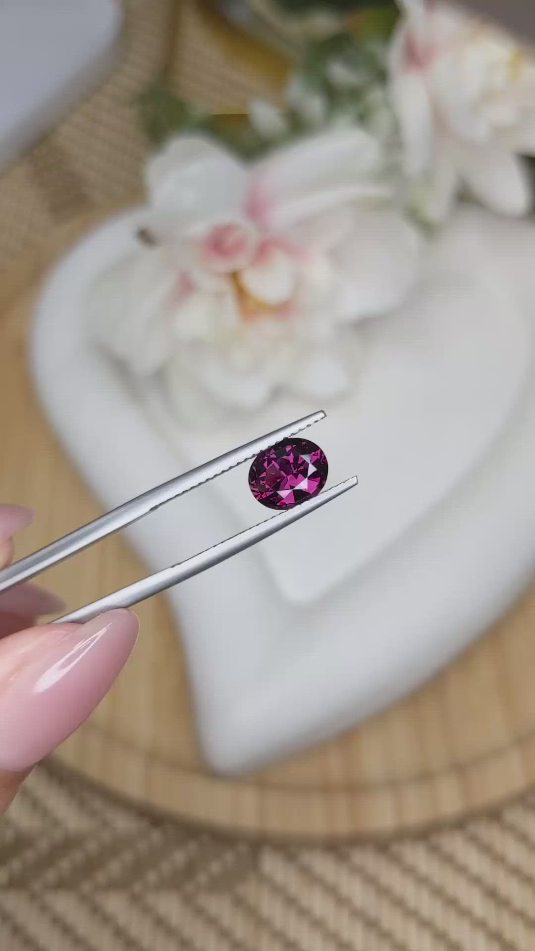 1.61 Ct. Pinkish Purple Rhodolite Garnet from Ceylon (Sri Lanka) Size Video