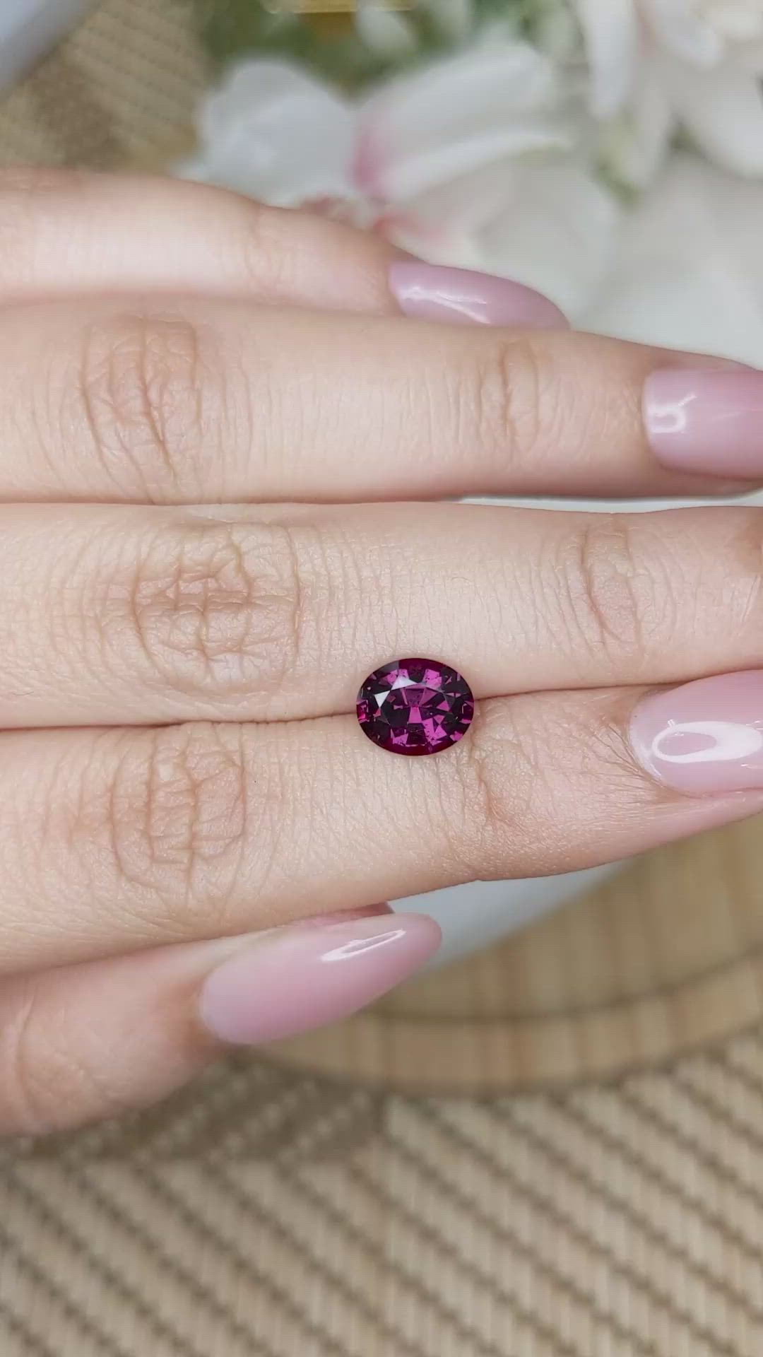 1.61 Ct. Pinkish Purple Rhodolite Garnet from Ceylon (Sri Lanka) Size Video