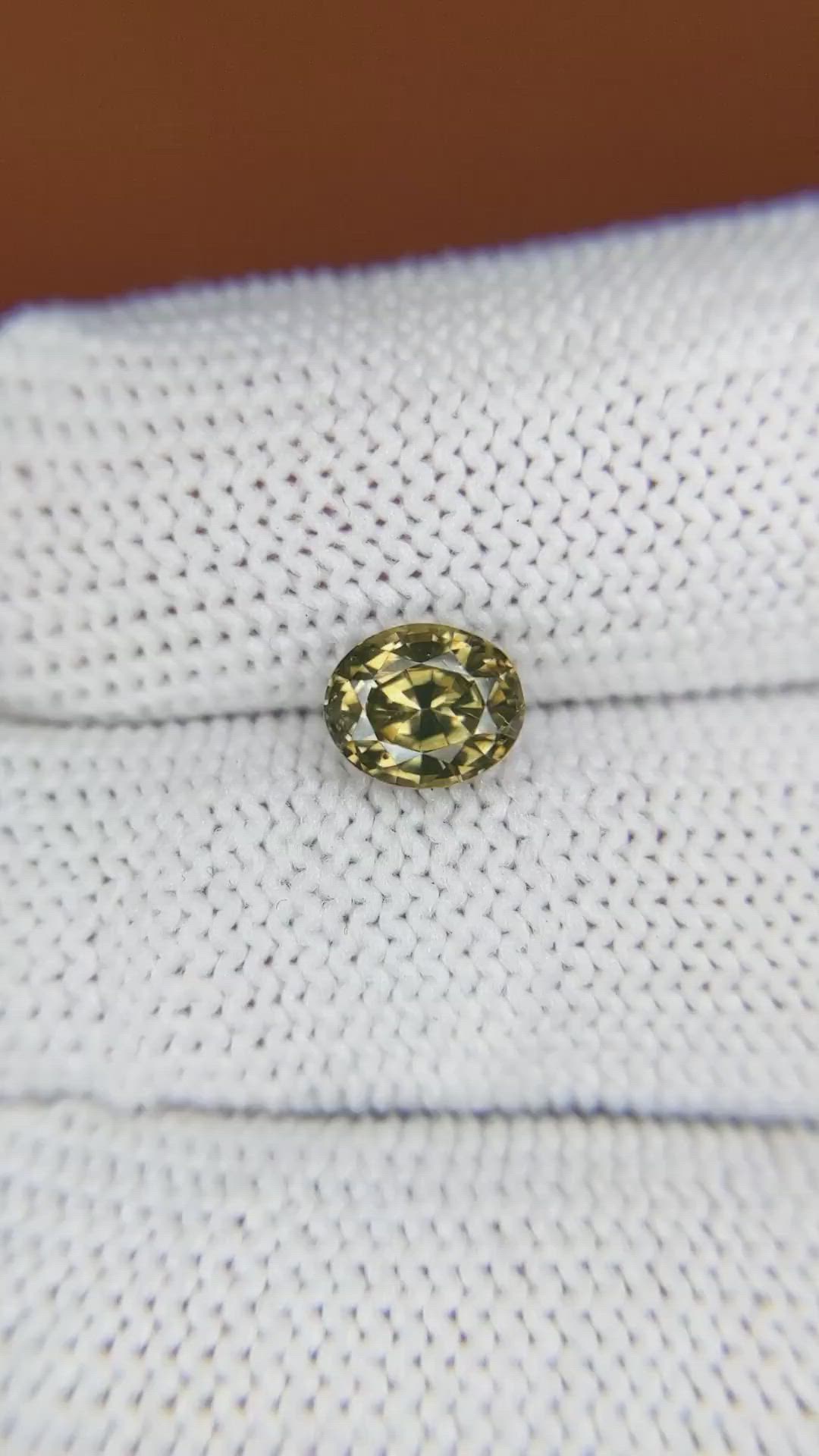 1.75 Ct. Greenish Yellow Zircon from Ceylon (Sri Lanka) Size Video