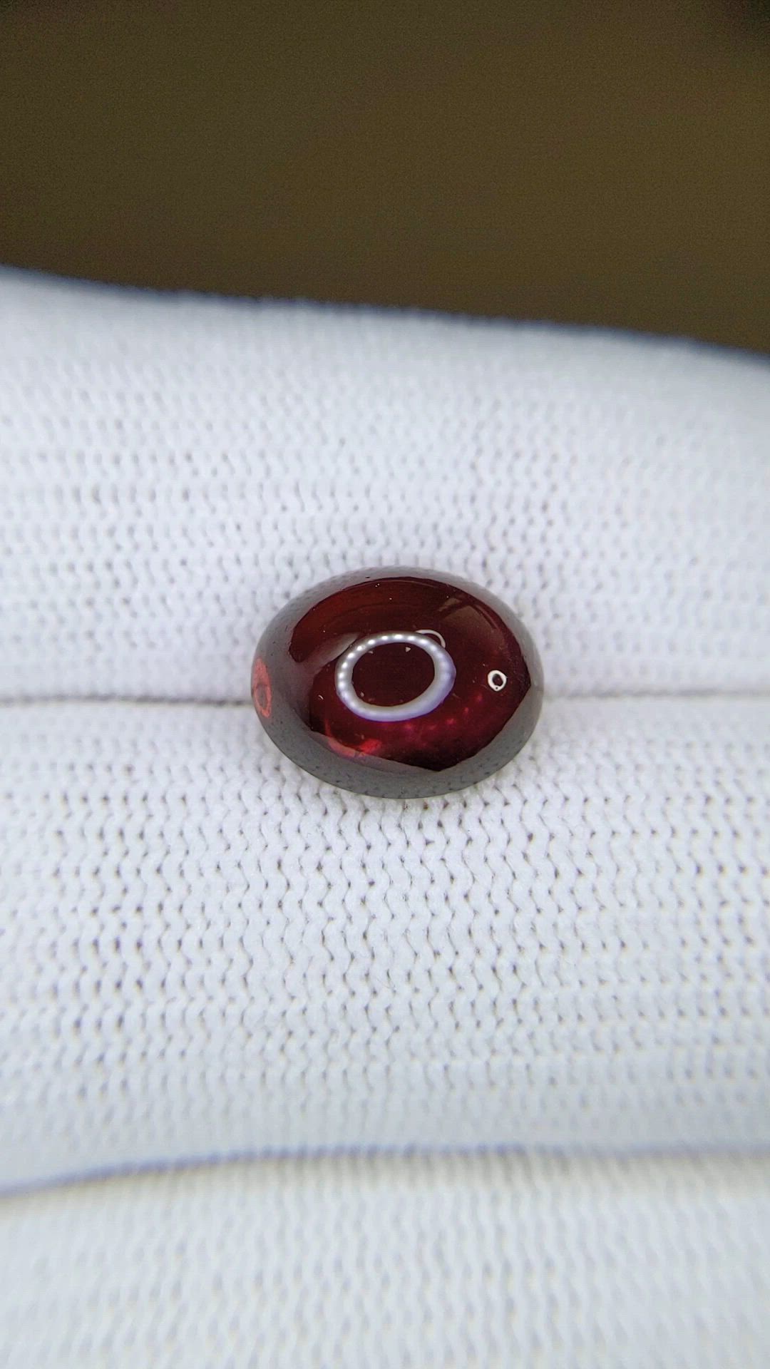 6.73 Ct. Purplish Red Cabochon Rhodolite Garnet from Ceylon (Sri Lanka) Size Video