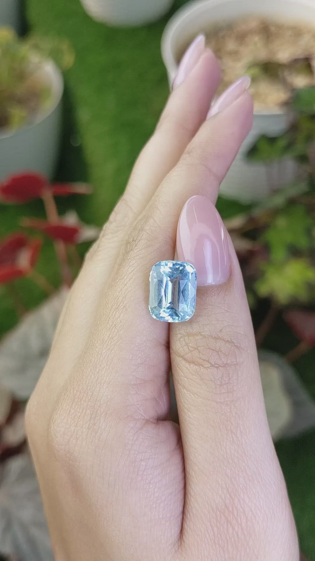 5.80 Ct. Blue Aquamarine from Brazil Size Video
