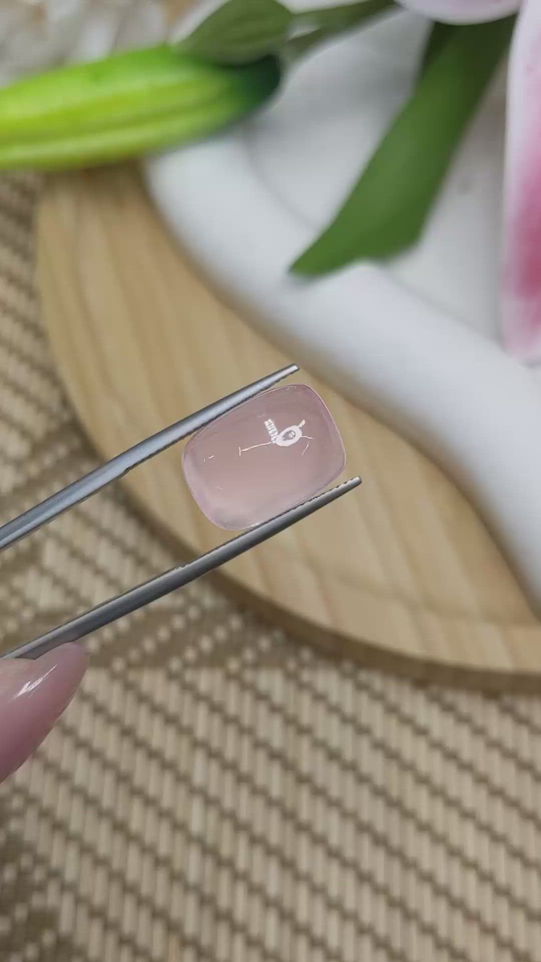 12.70 Ct. Pink Cabochon Rose Quartz from Brazil Size Video