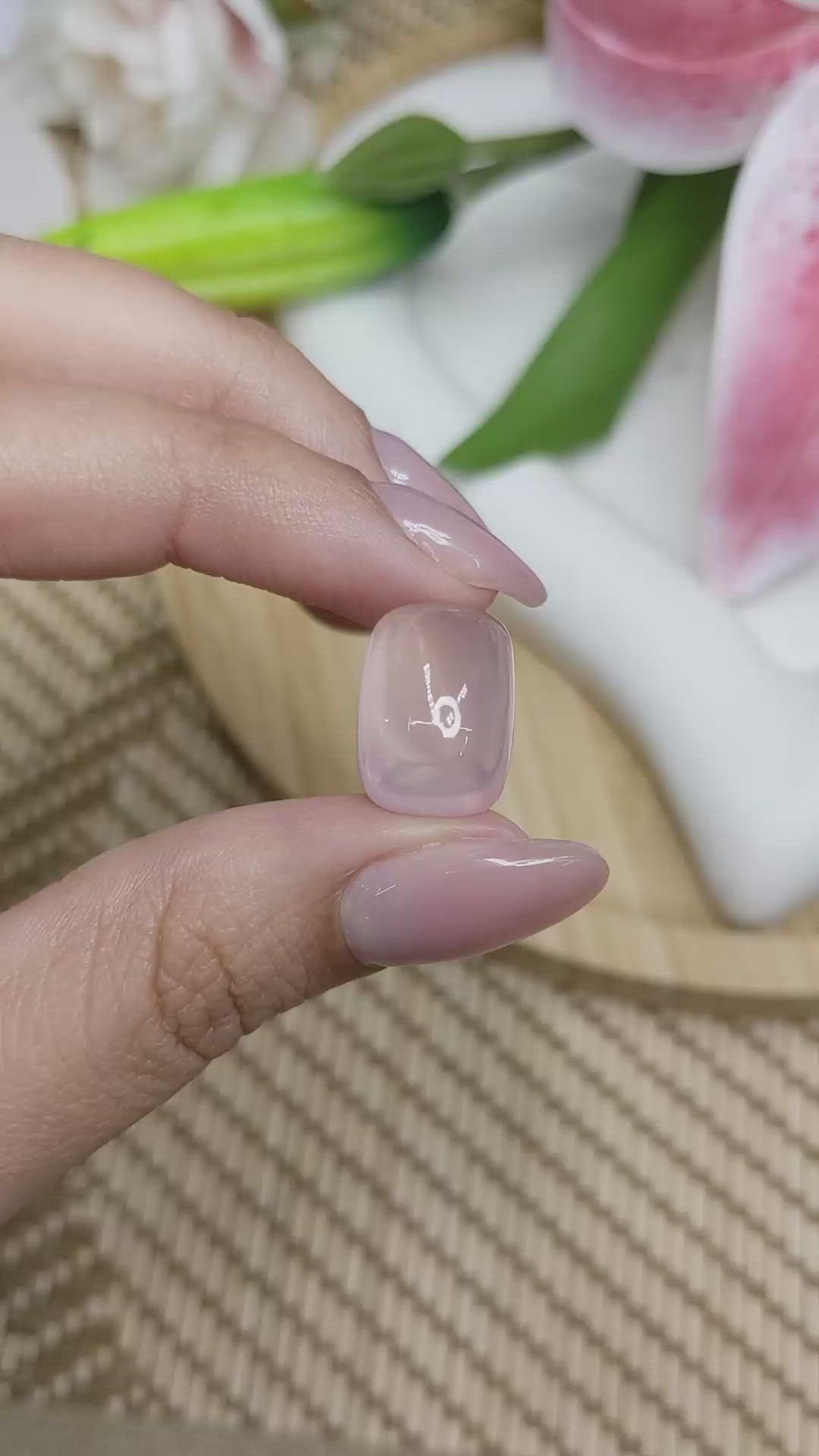 12.70 Ct. Pink Cabochon Rose Quartz from Brazil Size Video