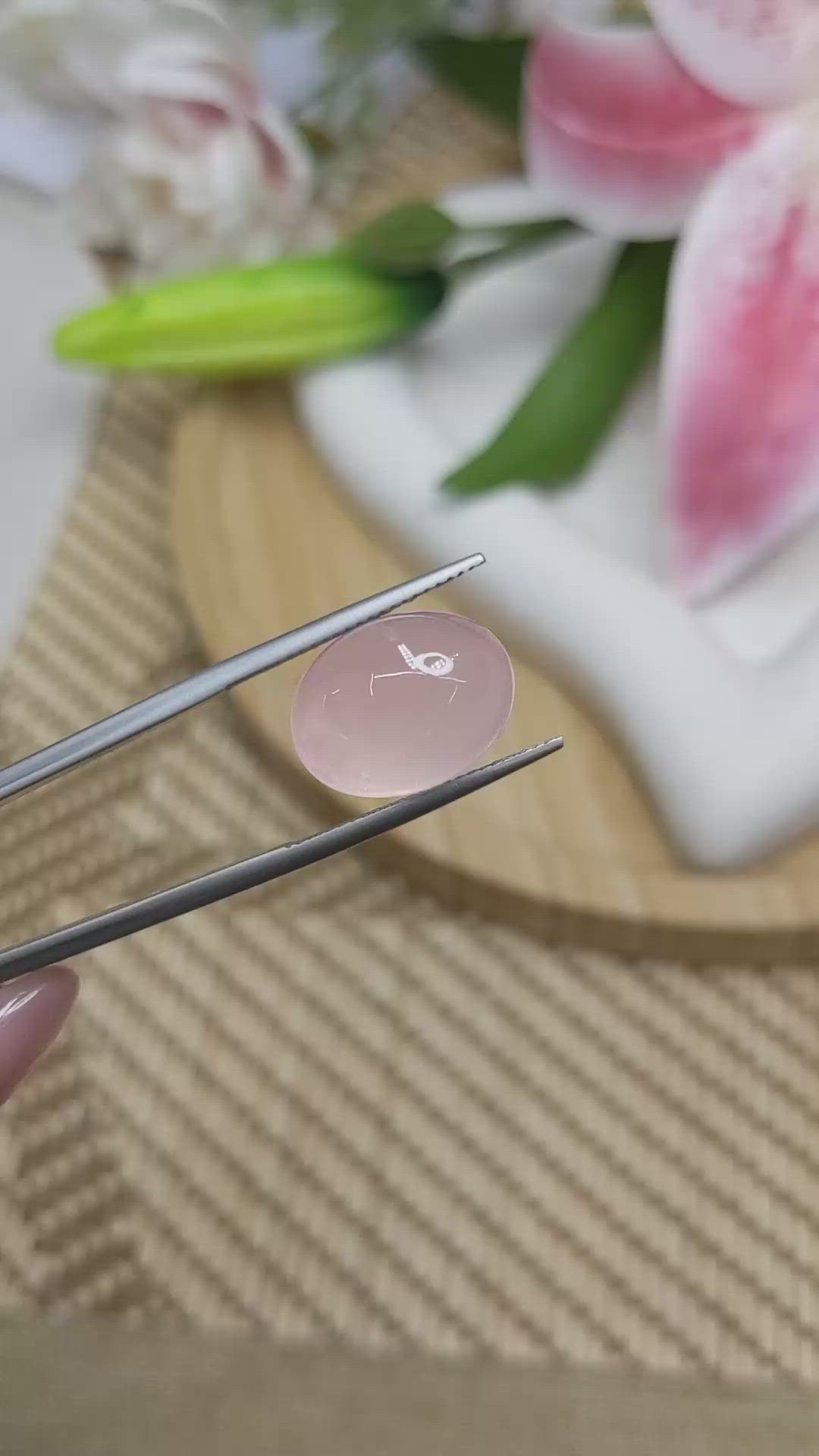 11.03 Ct. Pink Cabochon Rose Quartz from Brazil Size Video