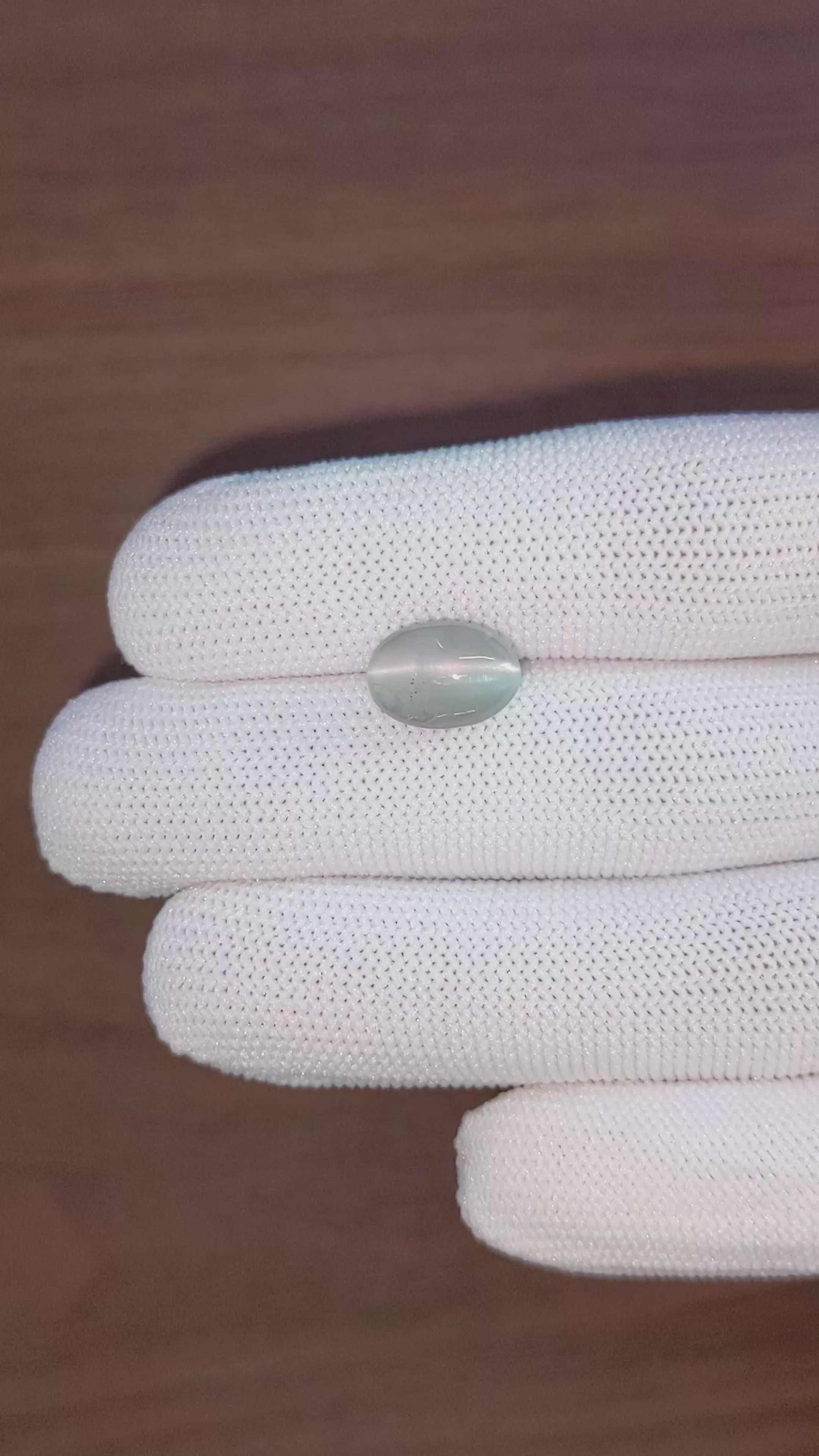 7.36 Ct. Green Cabochon Chrysoberyl from Ceylon (Sri Lanka) Size Video