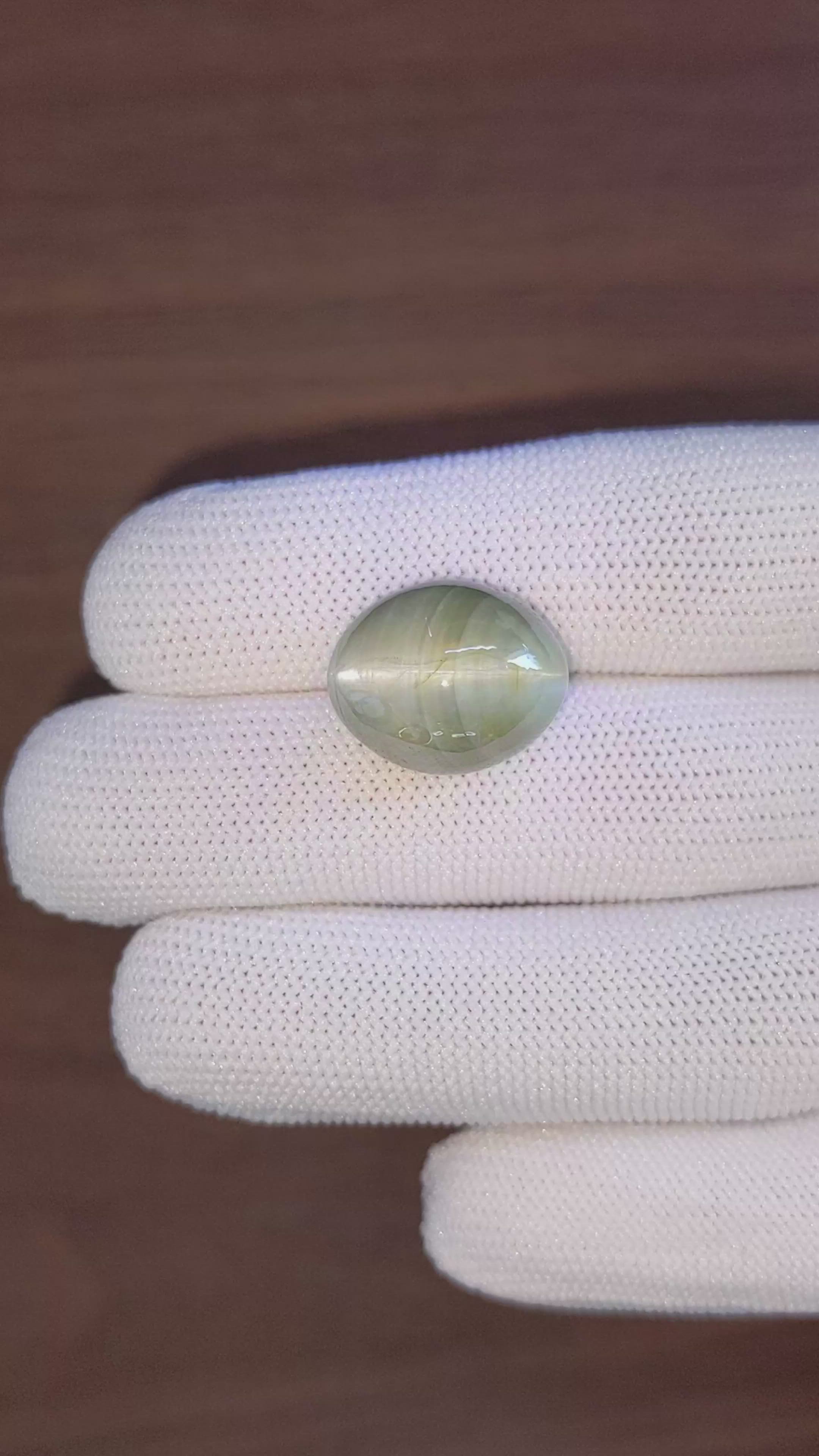 27.74 Ct. Green Cabochon Chrysoberyl from Ceylon (Sri Lanka) Size Video
