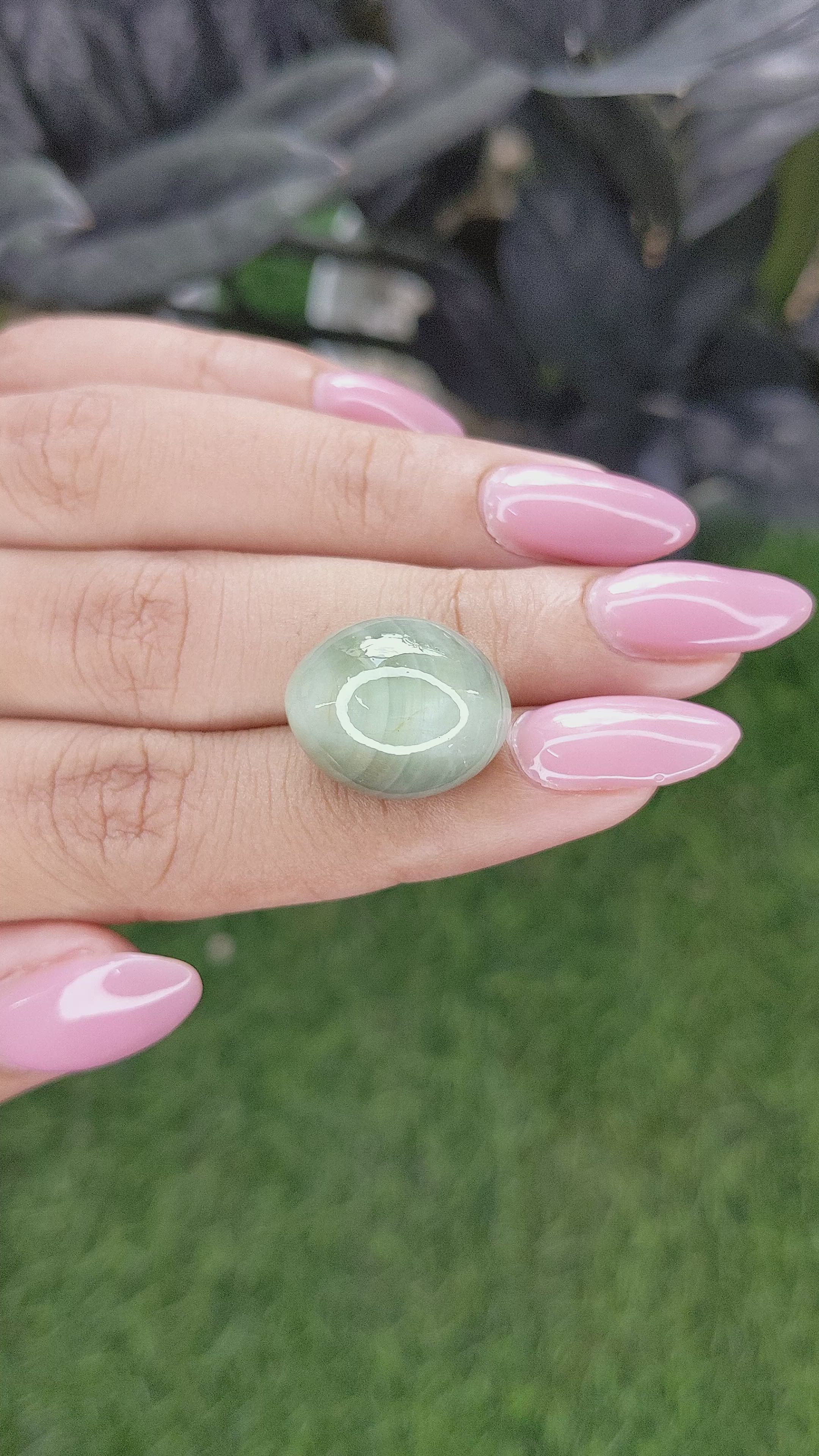27.74 Ct. Green Cabochon Chrysoberyl from Ceylon (Sri Lanka) Size Video