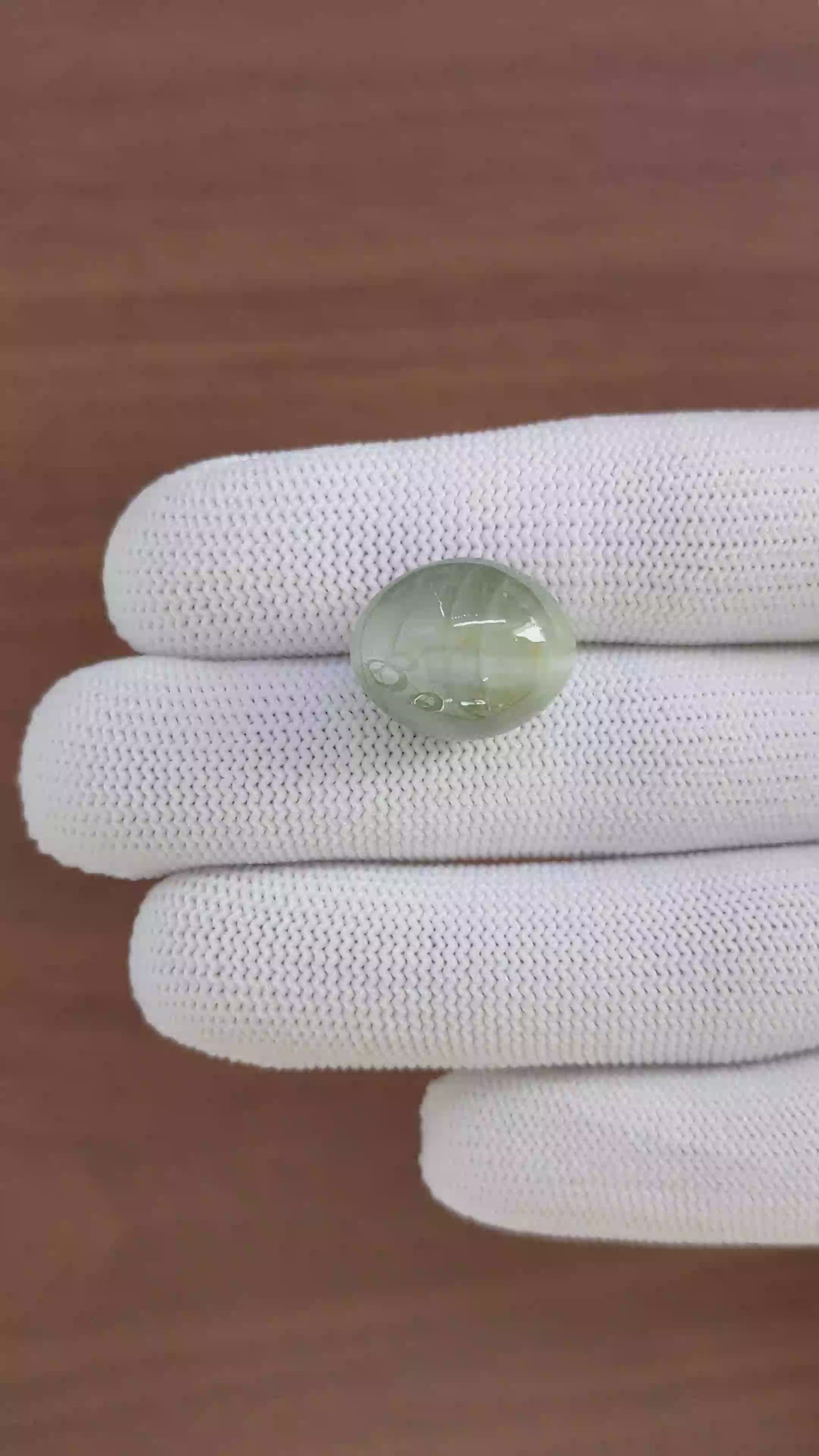 27.74 Ct. Green Cabochon Chrysoberyl from Ceylon (Sri Lanka) Size Video