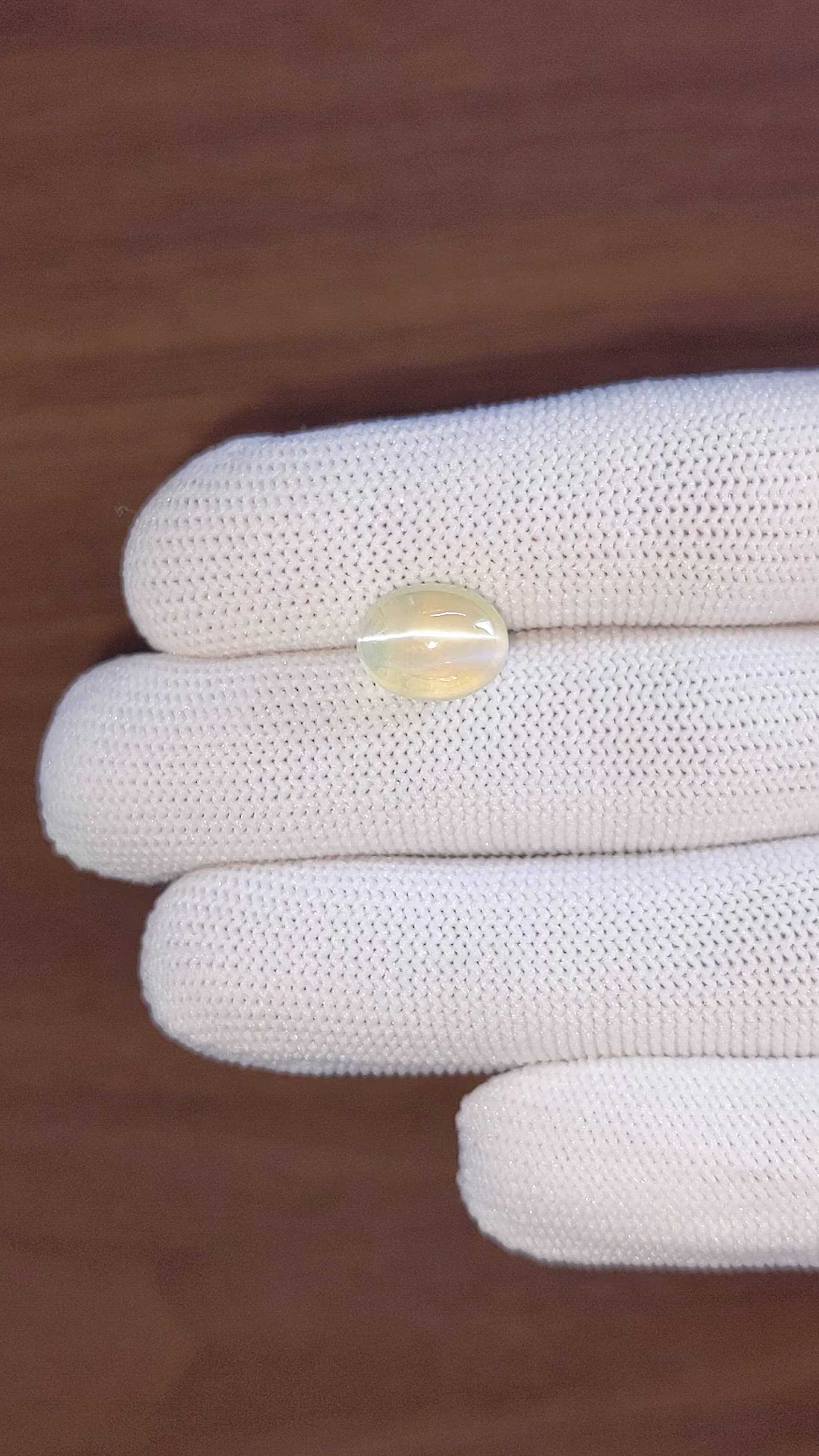 7.18 Ct. Yellowish Green Cabochon Chrysoberyl from Ceylon (Sri Lanka) Size Video