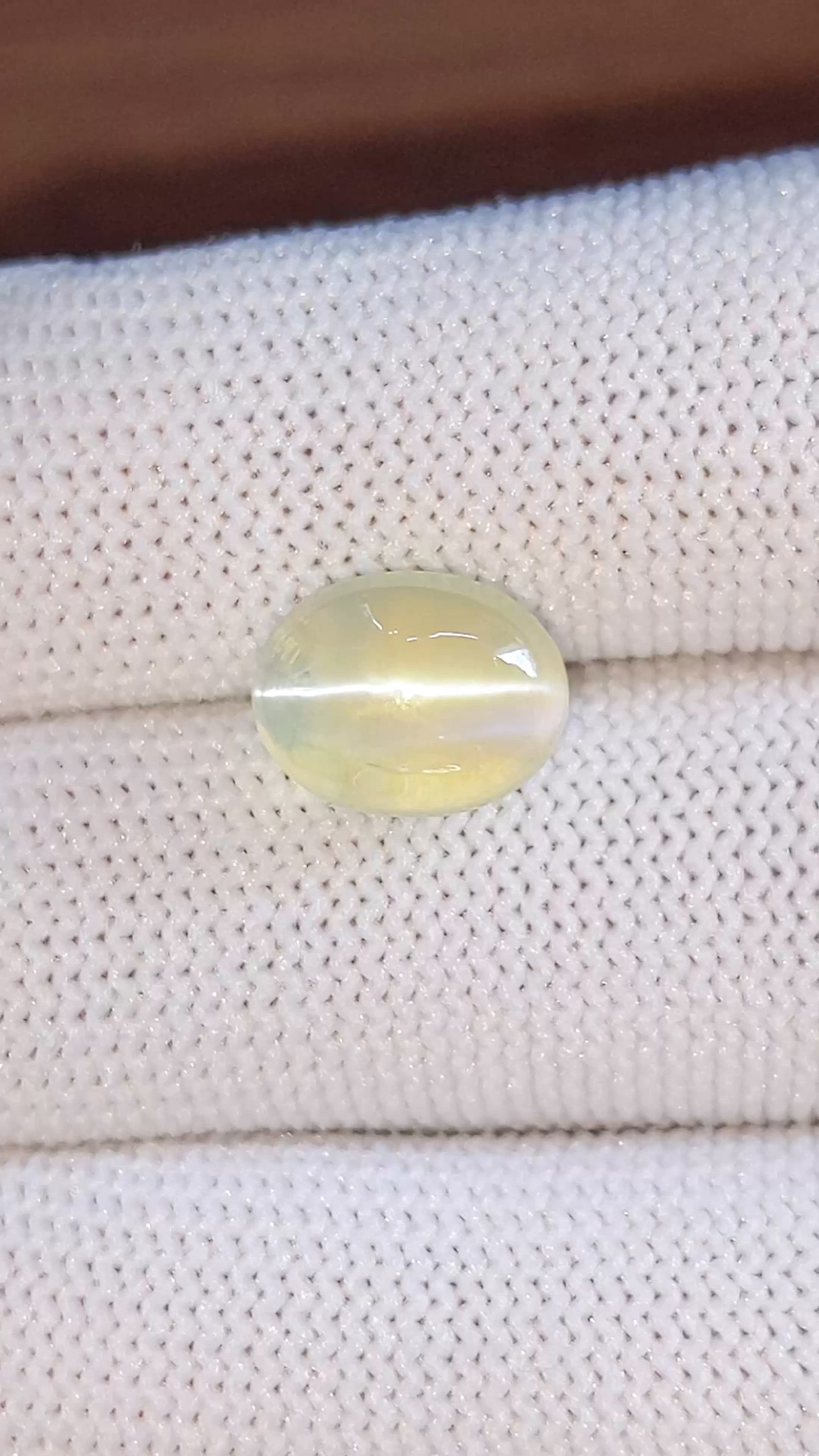 7.18 Ct. Yellowish Green Cabochon Chrysoberyl from Ceylon (Sri Lanka) Size Video