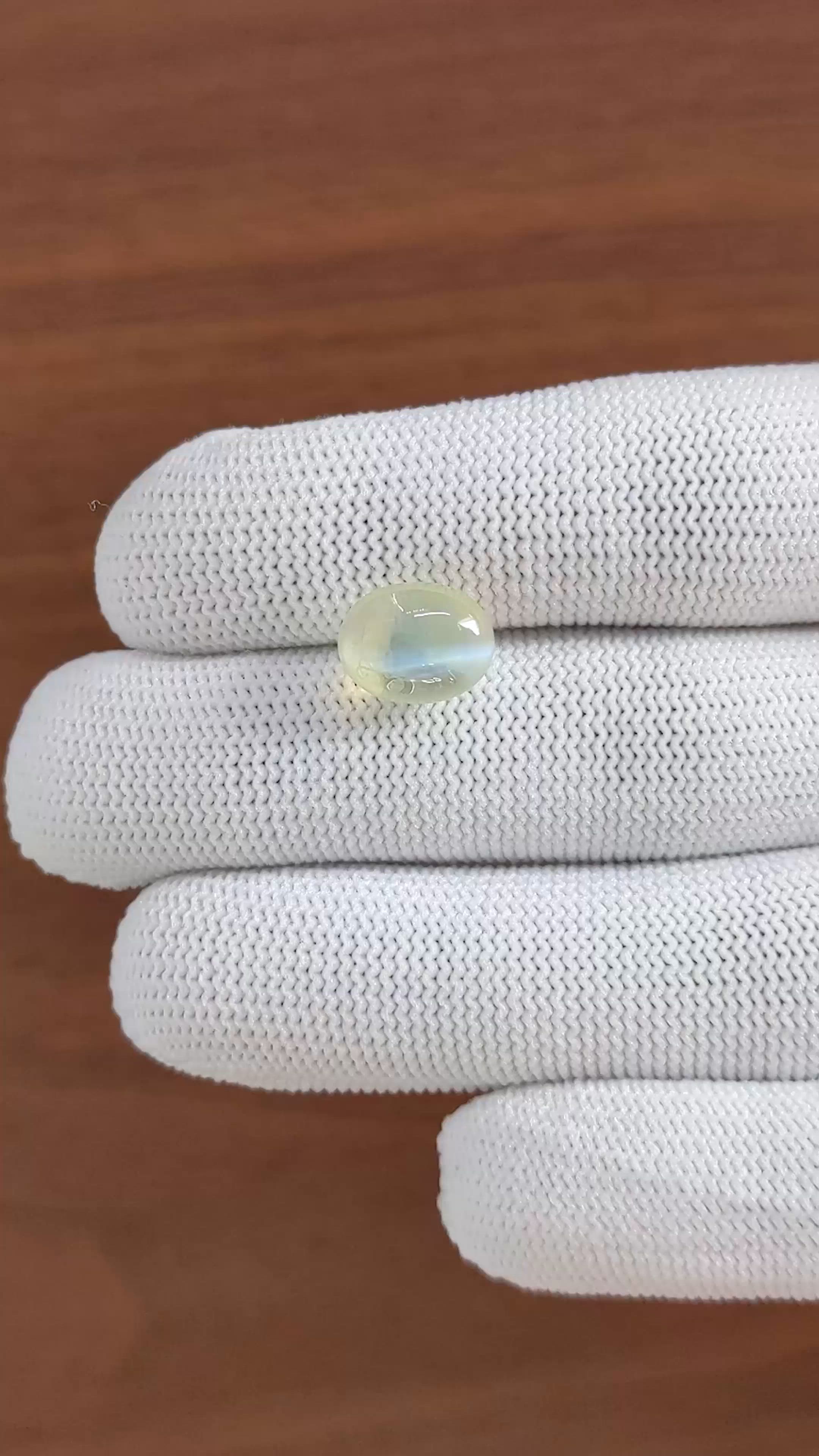7.18 Ct. Yellowish Green Cabochon Chrysoberyl from Ceylon (Sri Lanka) Size Video