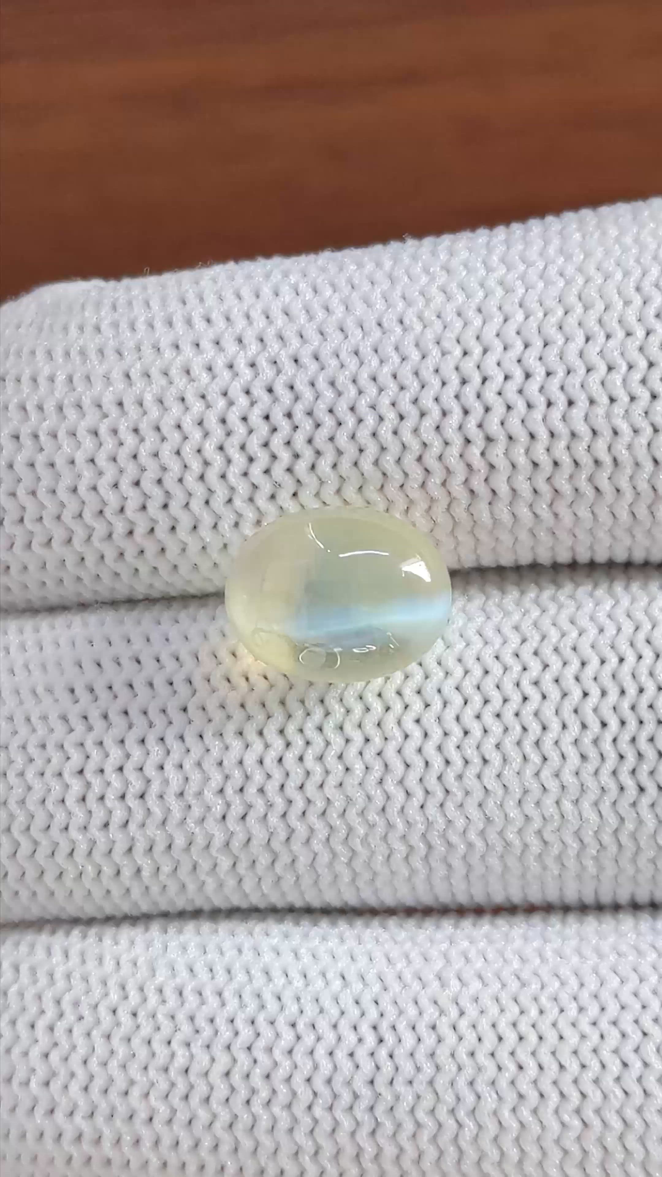 7.18 Ct. Yellowish Green Cabochon Chrysoberyl from Ceylon (Sri Lanka) Size Video