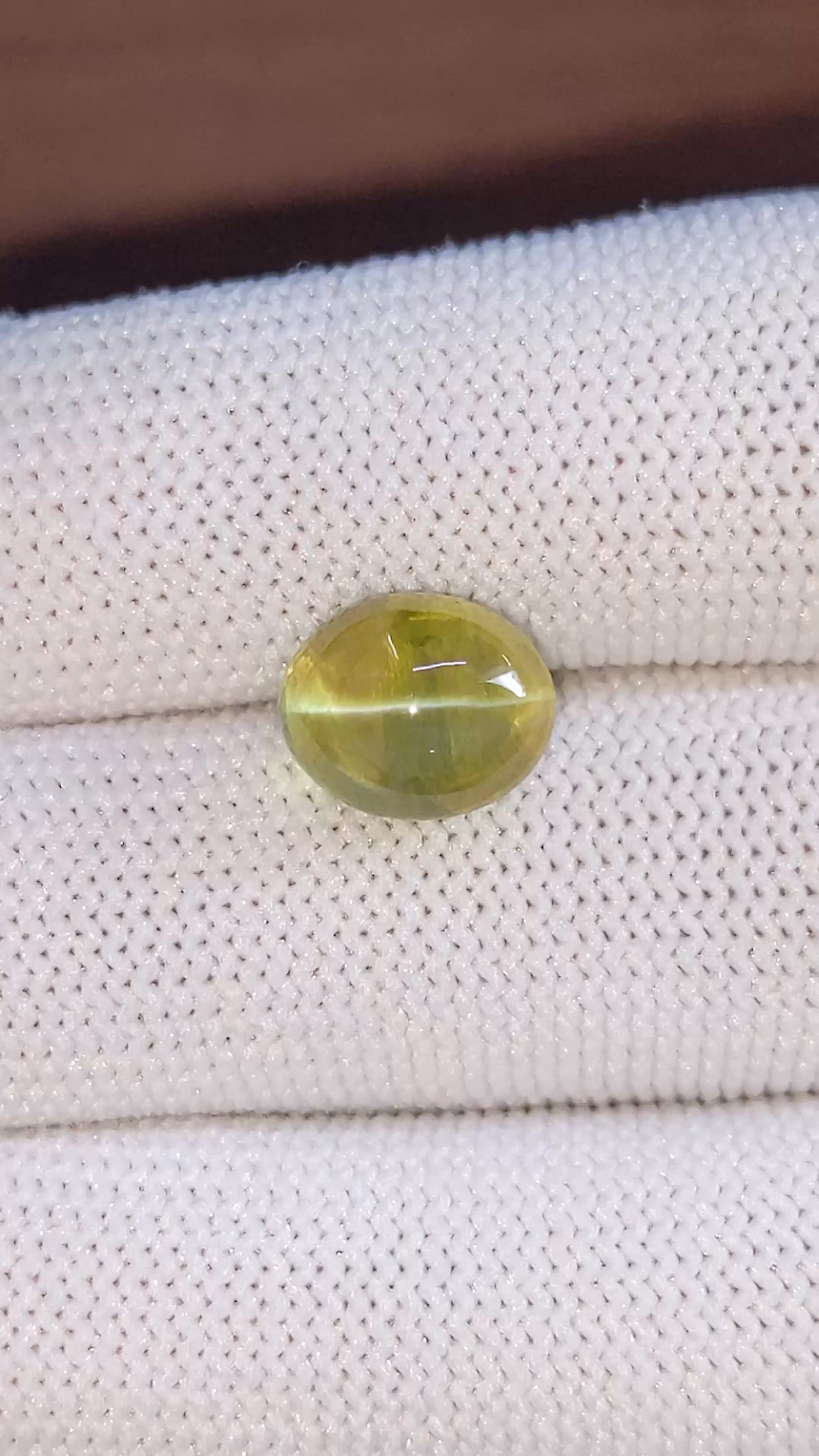 6.63 Ct. Yellowish Green Cabochon Chrysoberyl from Tanzania Size Video