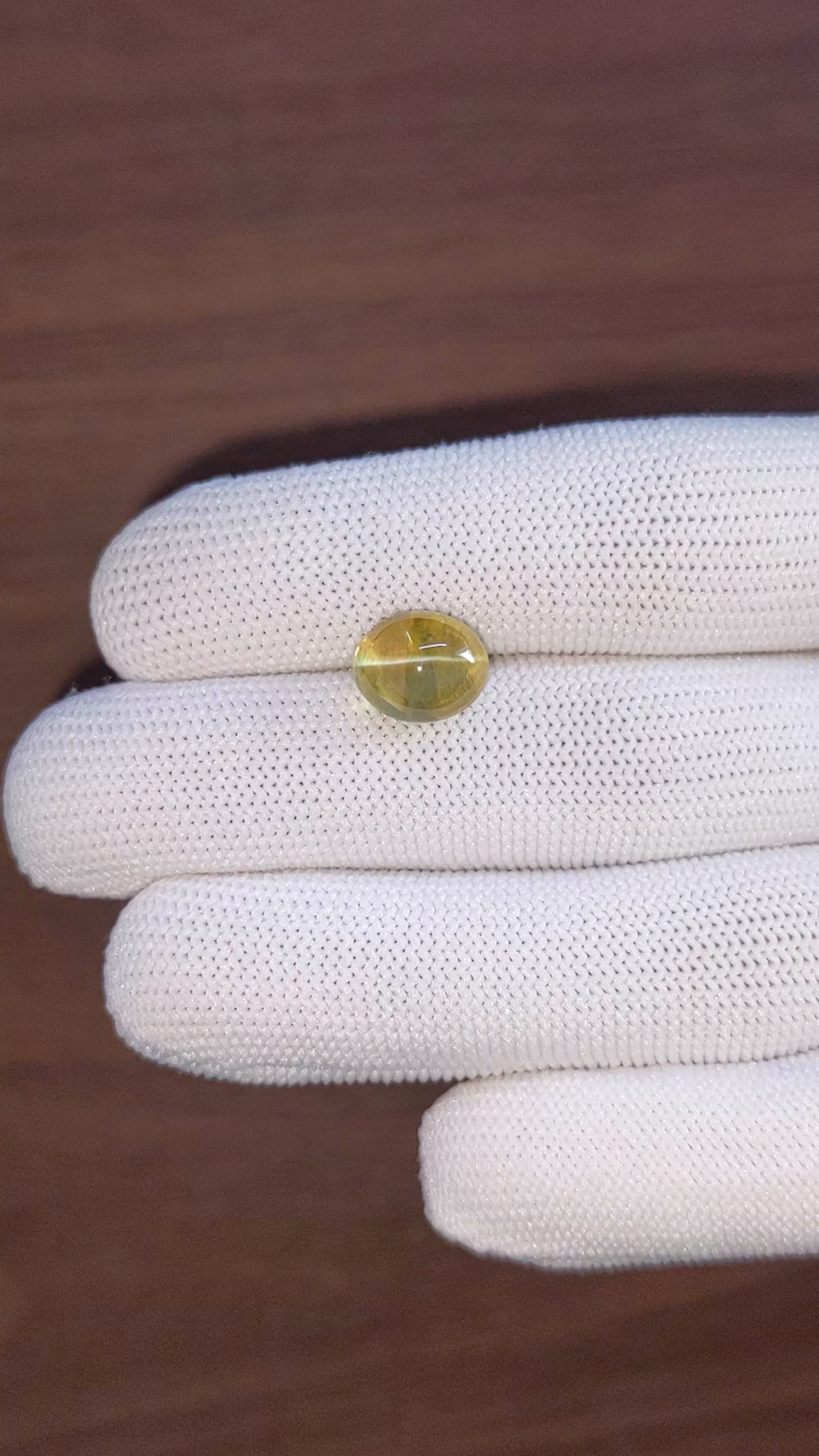 6.63 Ct. Yellowish Green Cabochon Chrysoberyl from Tanzania Size Video
