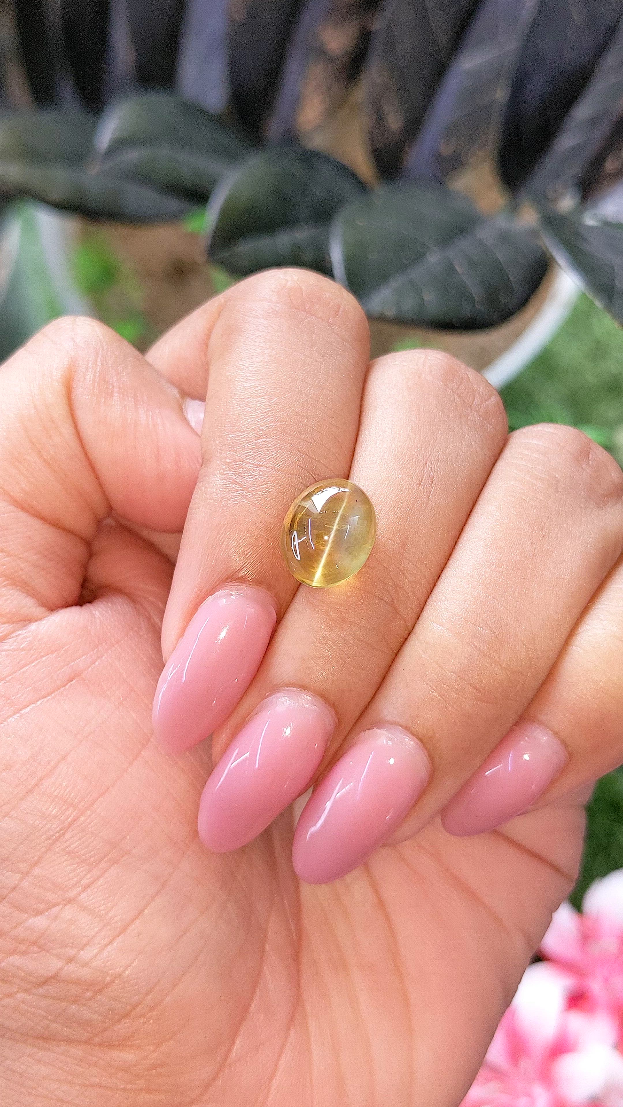 6.63 Ct. Yellowish Green Cabochon Chrysoberyl from Tanzania Size Video