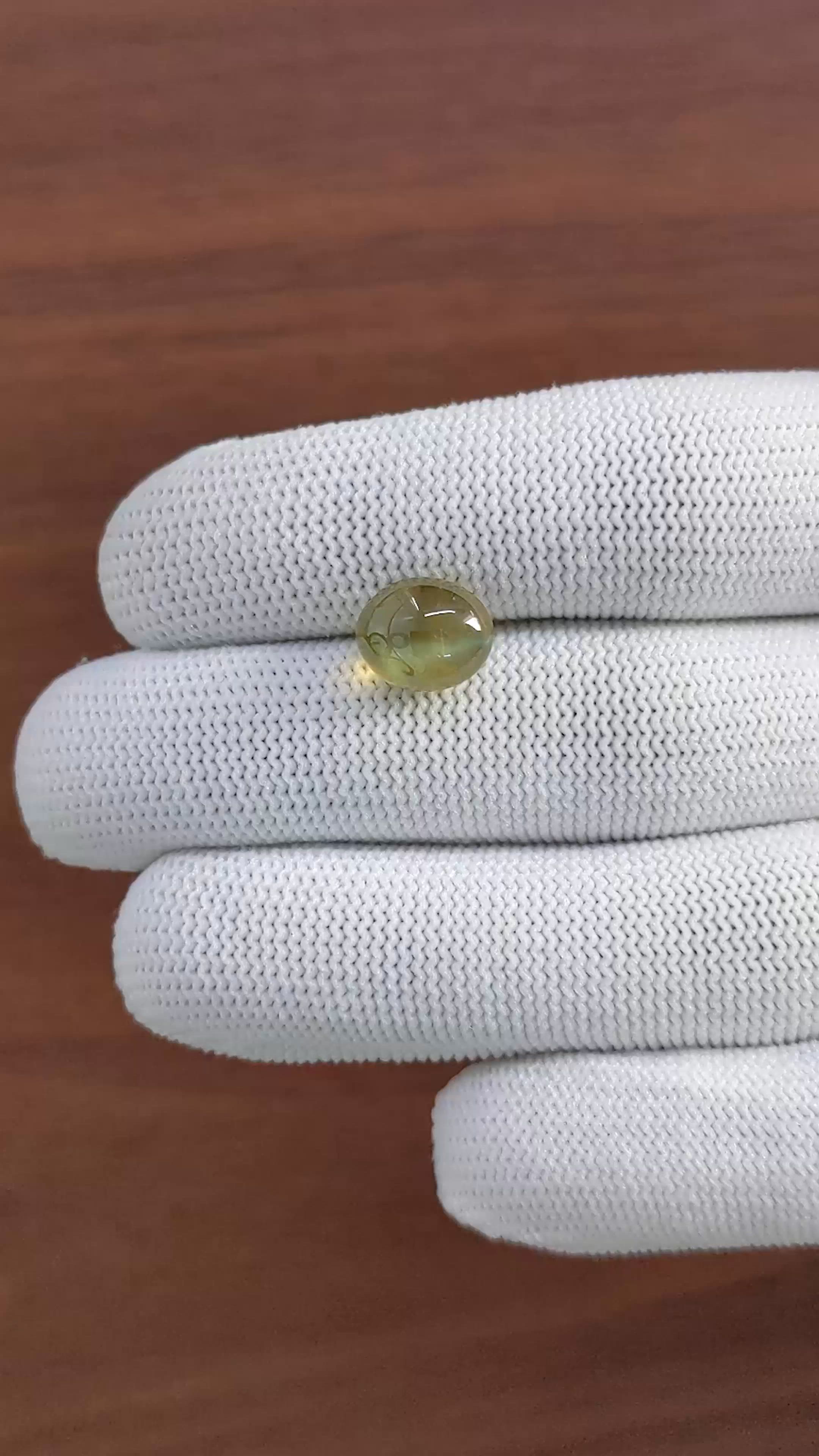 6.63 Ct. Yellowish Green Cabochon Chrysoberyl from Tanzania Size Video