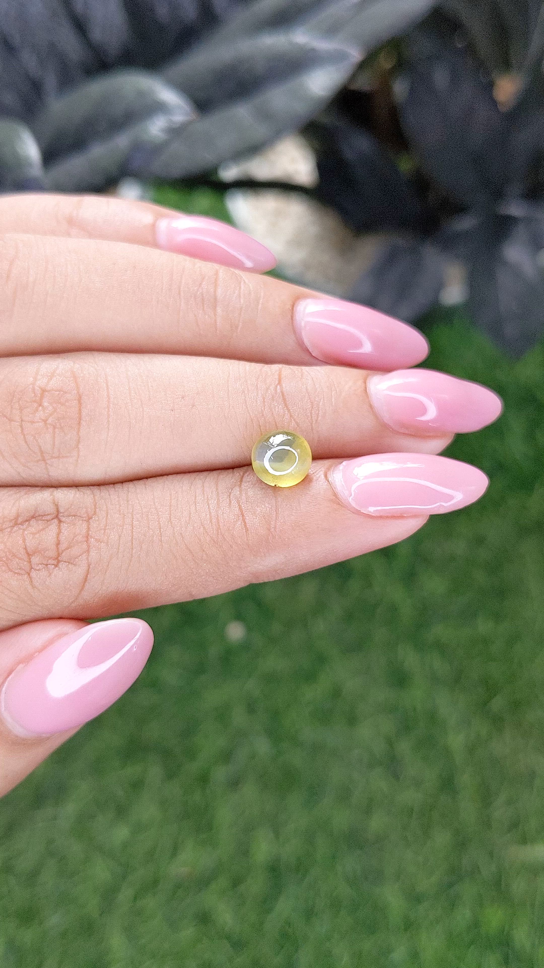 2.02 Ct. Yellowish Green Cabochon Chrysoberyl from Madagascar Size Video
