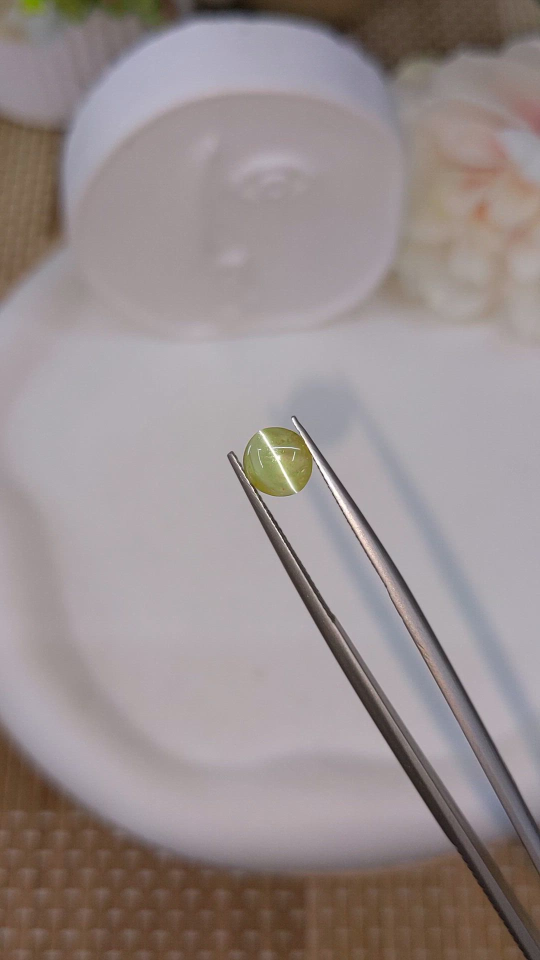 1.11 Ct. Greenish Yellow Cabochon Chrysoberyl from Ceylon (Sri Lanka) Size Video